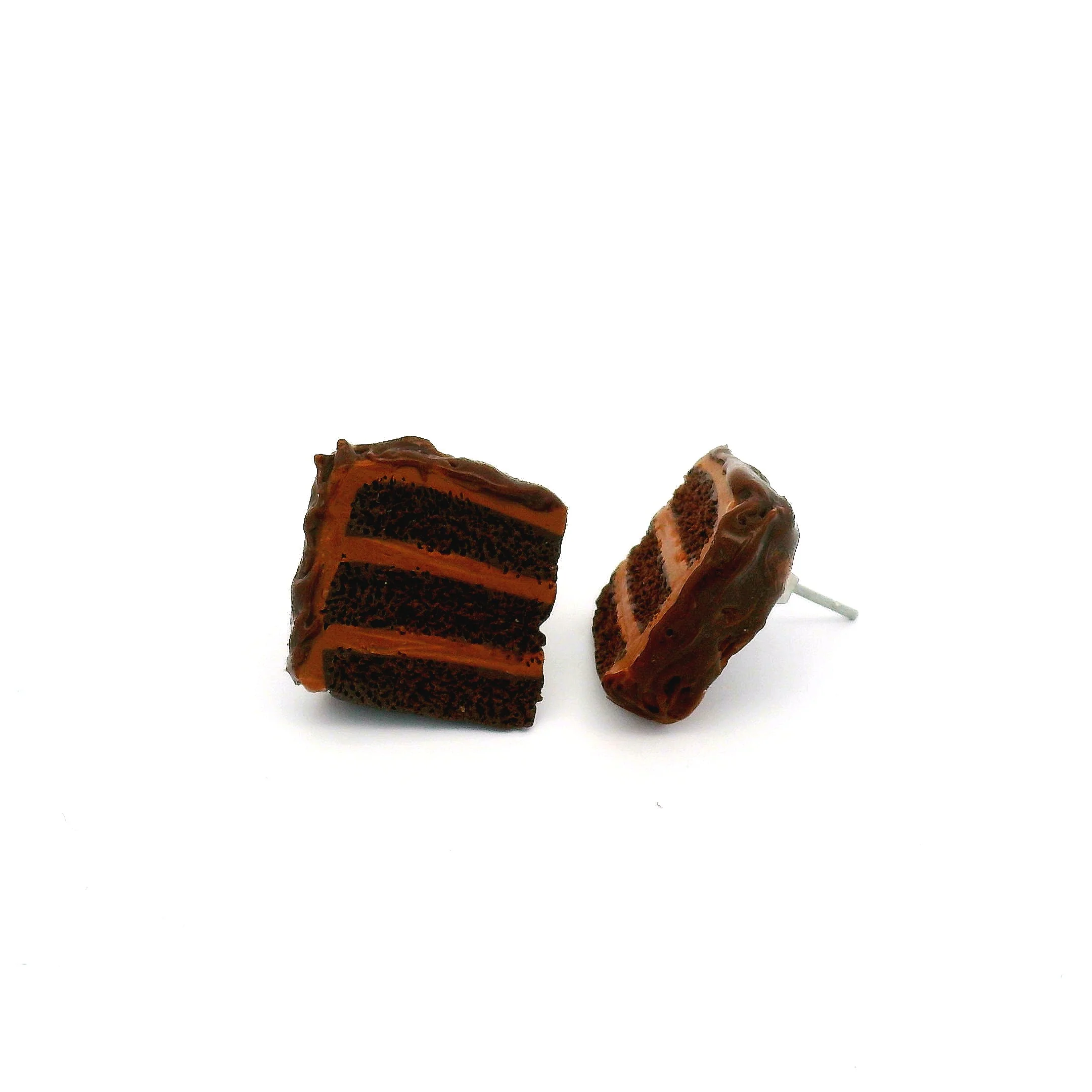 Handmade Chocolate Cake Slice Stud Earrings - Image 2