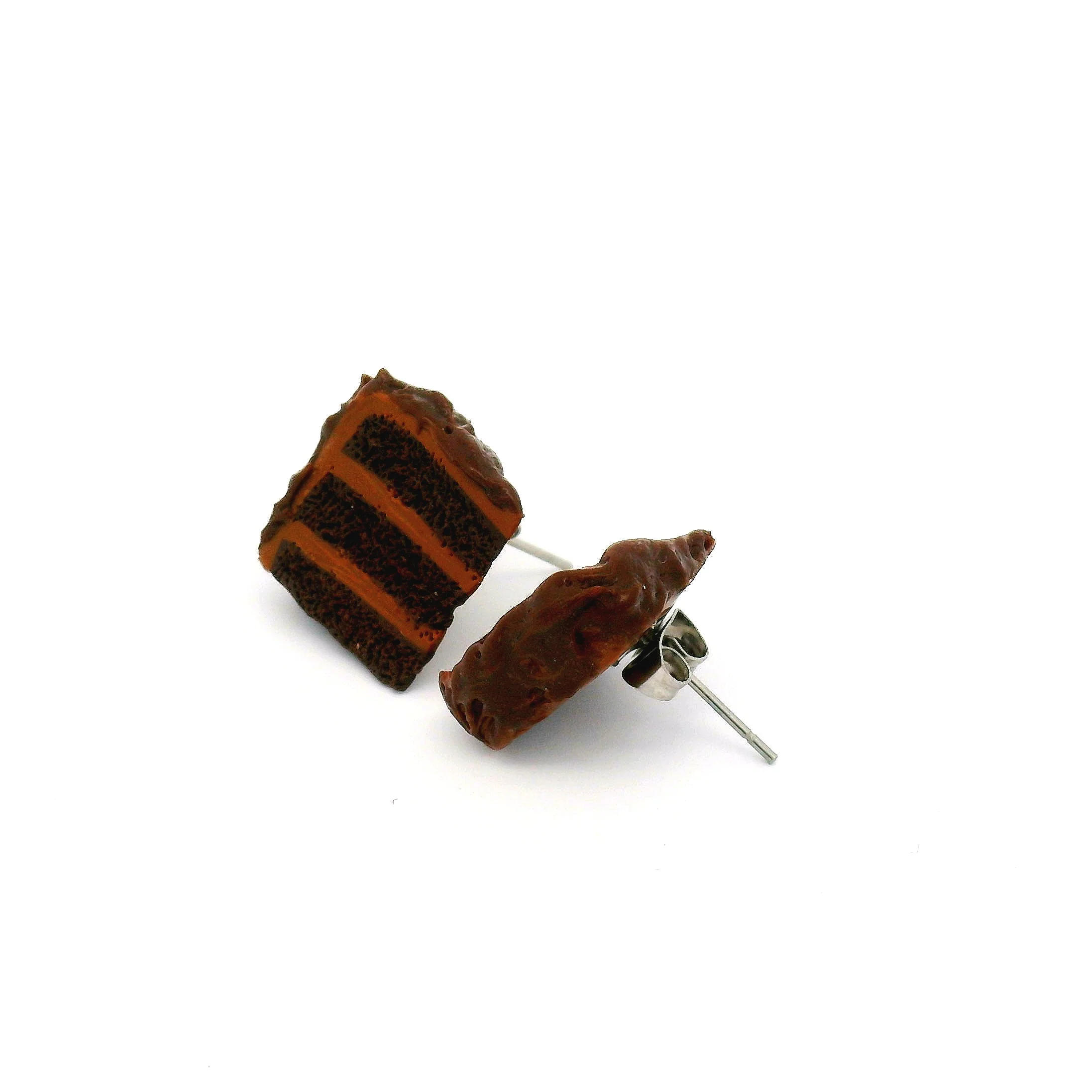 Handmade Chocolate Cake Slice Stud Earrings - Image 3