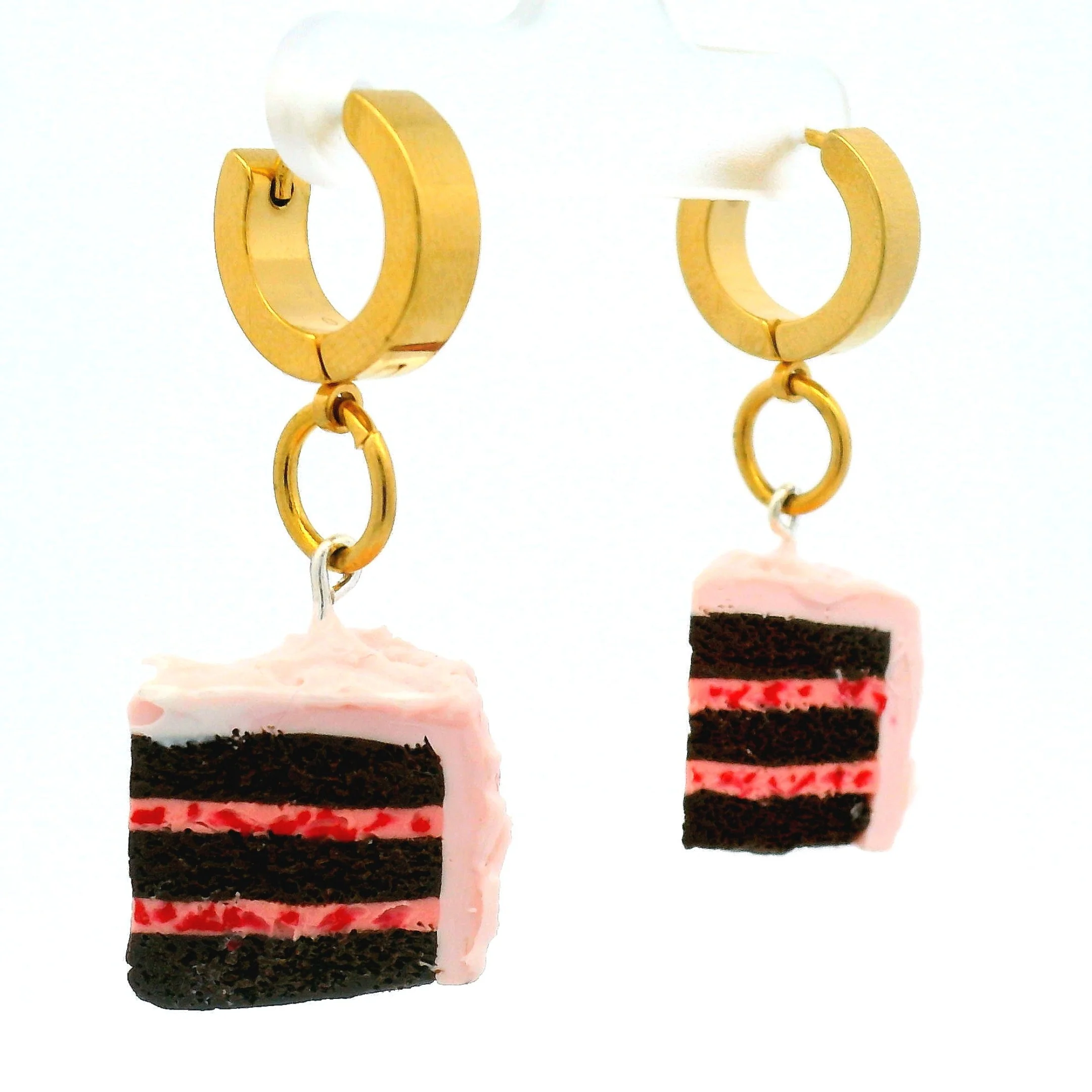 Handmade Strawberry Chocolate Cake Slice Earirngs - Image 2