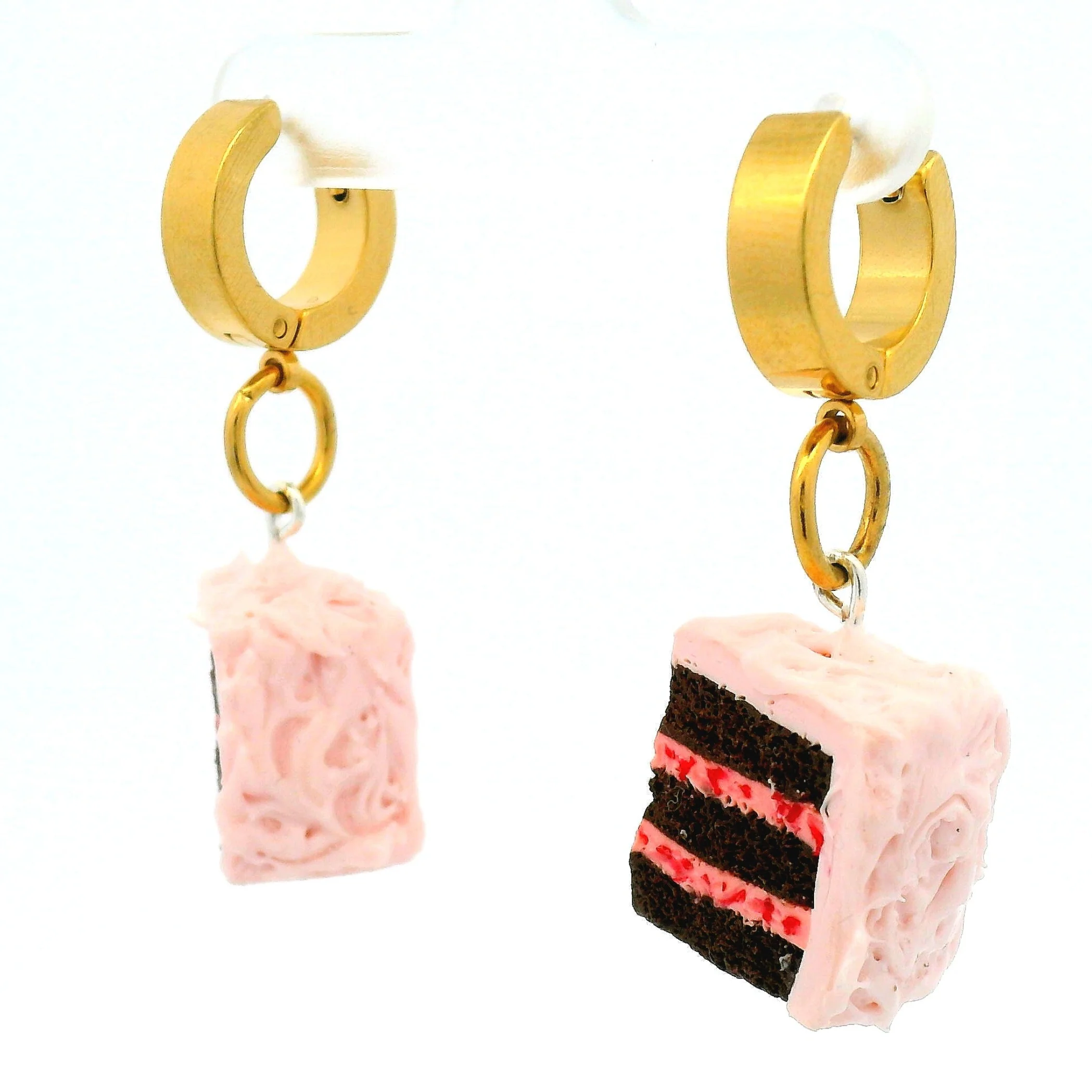 Handmade Strawberry Chocolate Cake Slice Earirngs - Image 3
