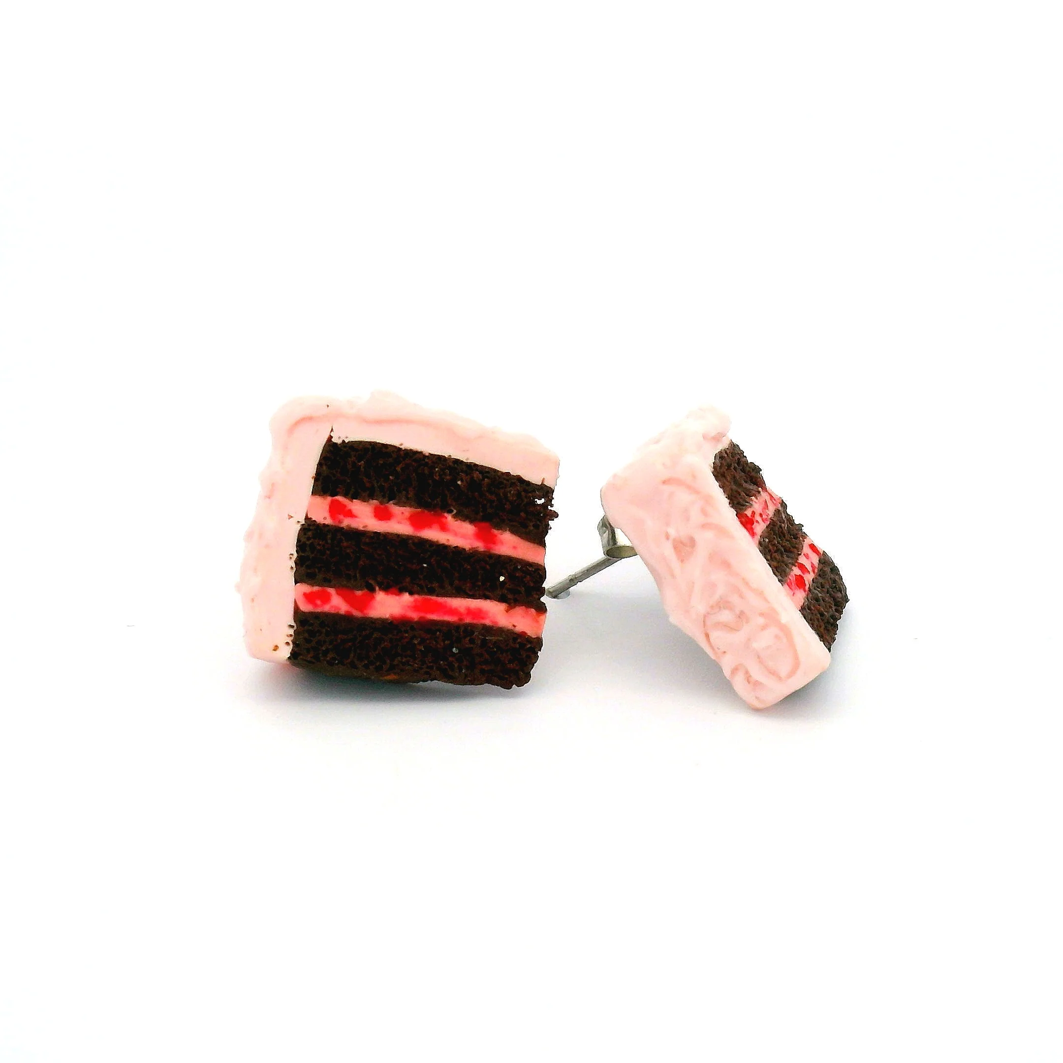Handmade Strawberry Chocolate Cake Slice Stud Earrings - Image 2