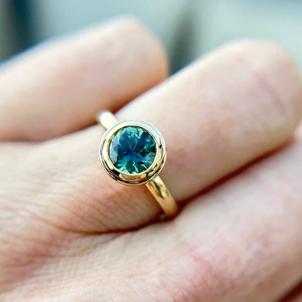 14k Yellow Gold Bezel-Set Solitaire with 1.22ct Natural Teal Sapphire - Image 5