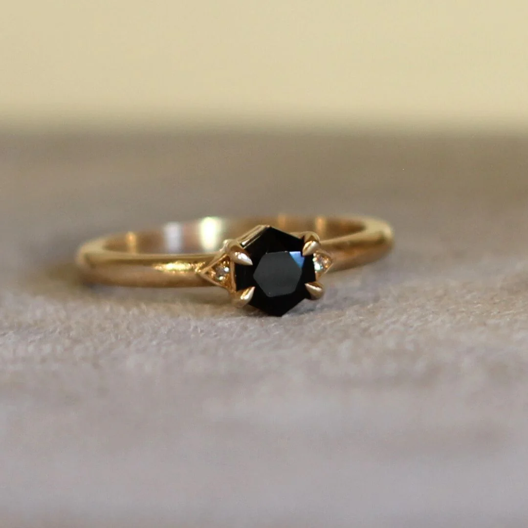 Hexagn-Cut Black Spinel Engagement Ring - Image 2