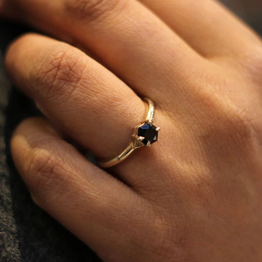 Hexagn-Cut Black Spinel Engagement Ring - Image 4