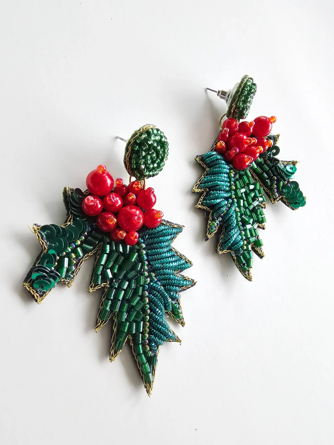 Holly Dangle Earrings - Hand Embroidered - Image 2