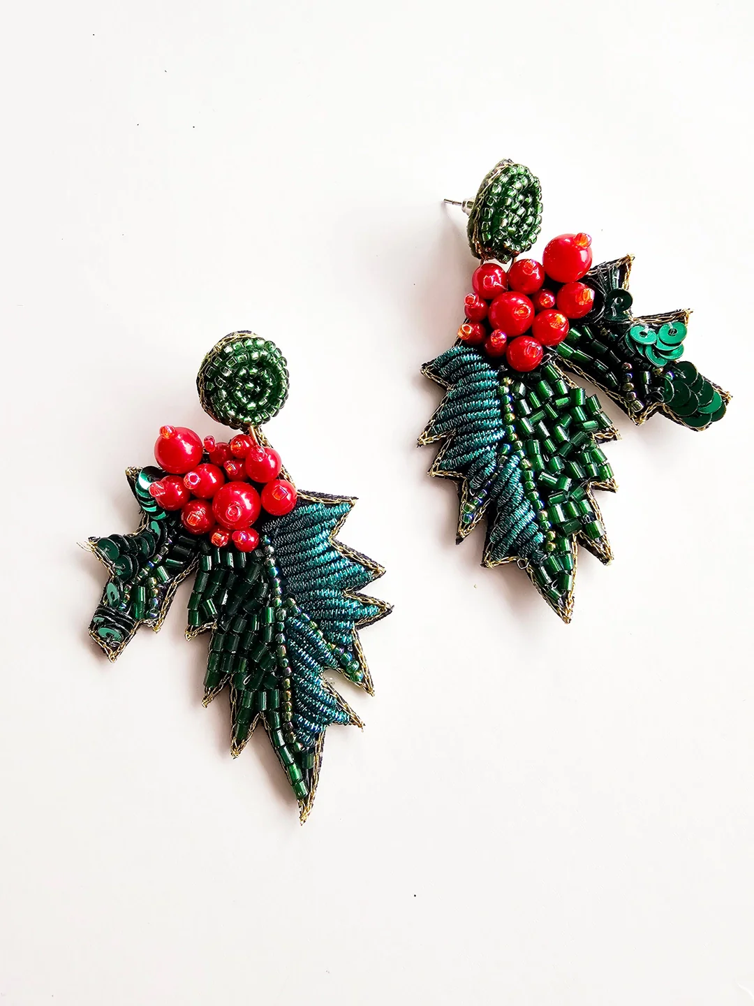 Holly Dangle Earrings - Hand Embroidered - Image 3