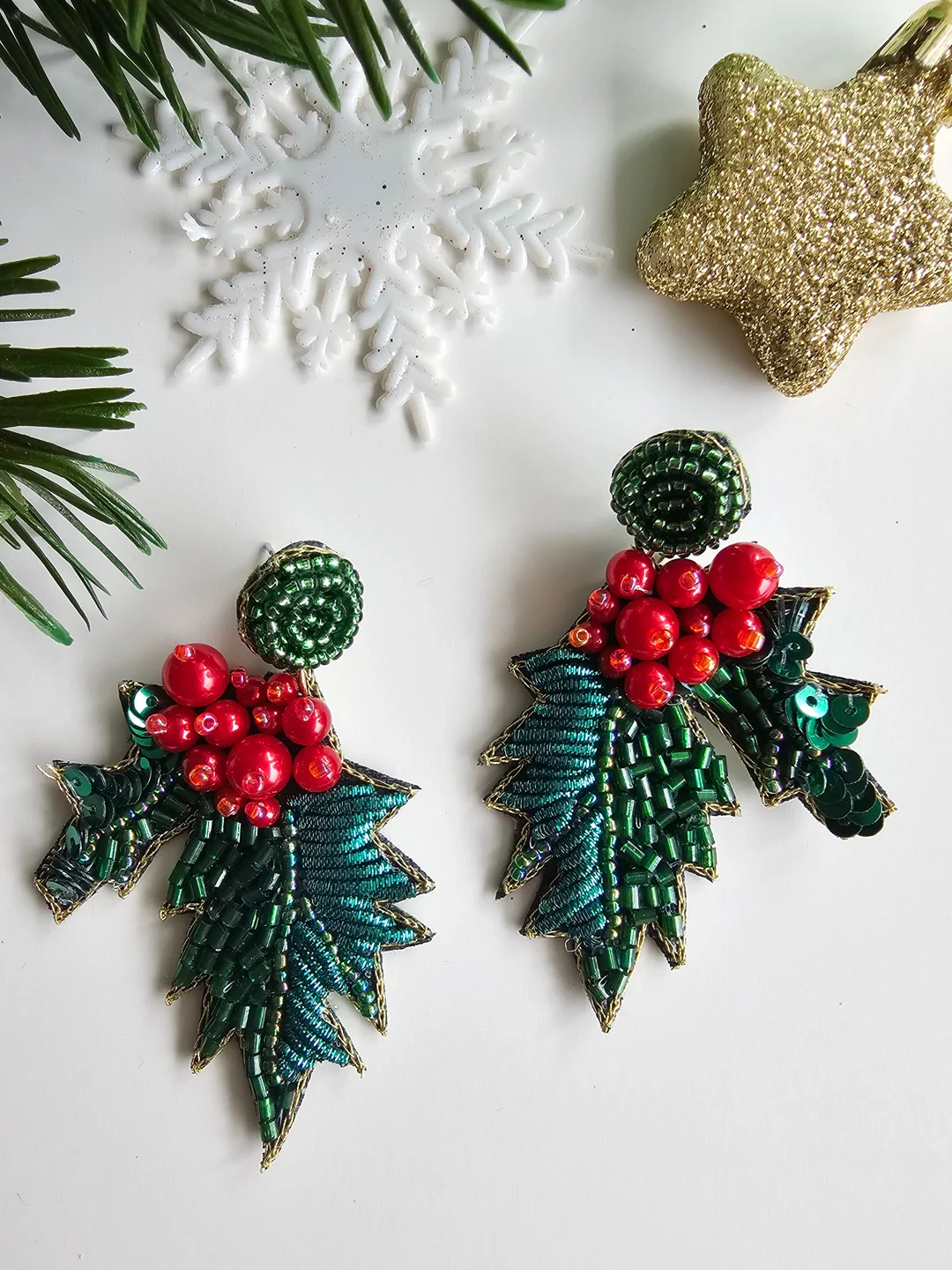 Holly Dangle Earrings - Hand Embroidered - Image 4