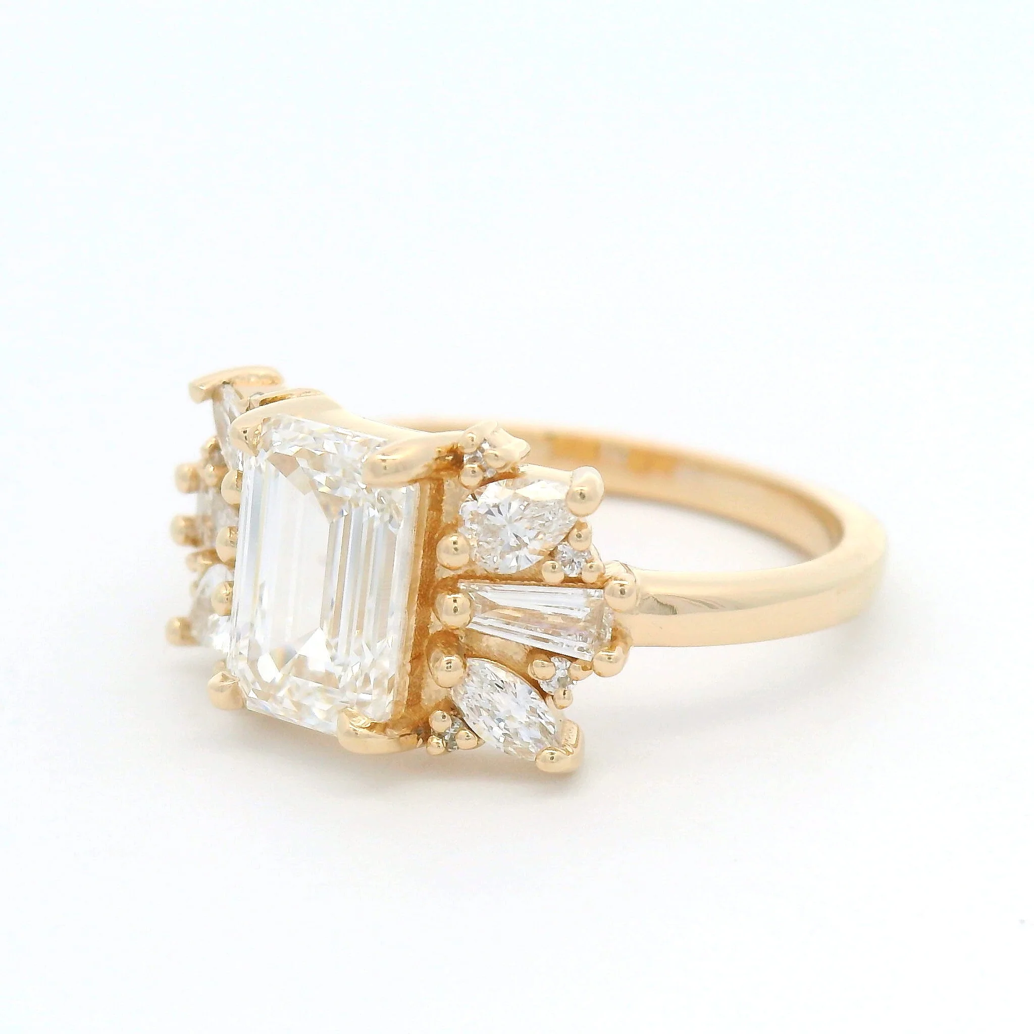14k Yellow Engagement Ring with 1.42ct Emerald-Cut Lab Grown Diamond and Accent Lab Diamonds - Image 2