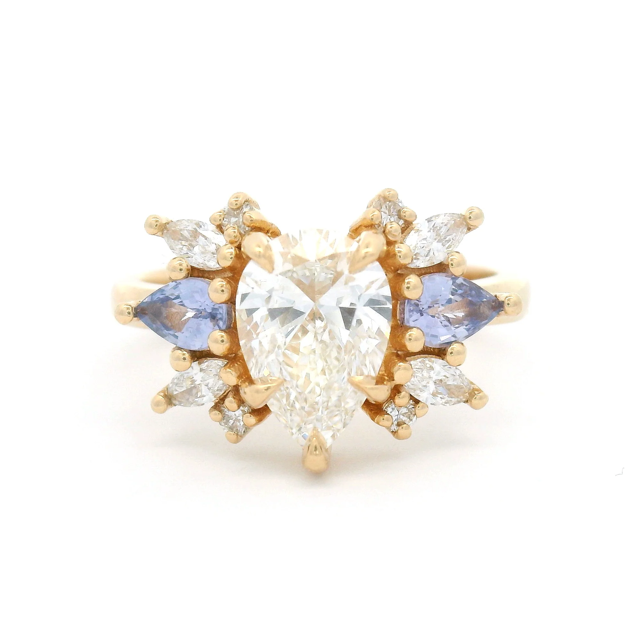 14k Yellow Multi-Stone Engagement Ring with 1.21ct Lab-Grown Pear-Cut Diamond, Accented with Natural Sapphires and Lab Diamonds - Image 4