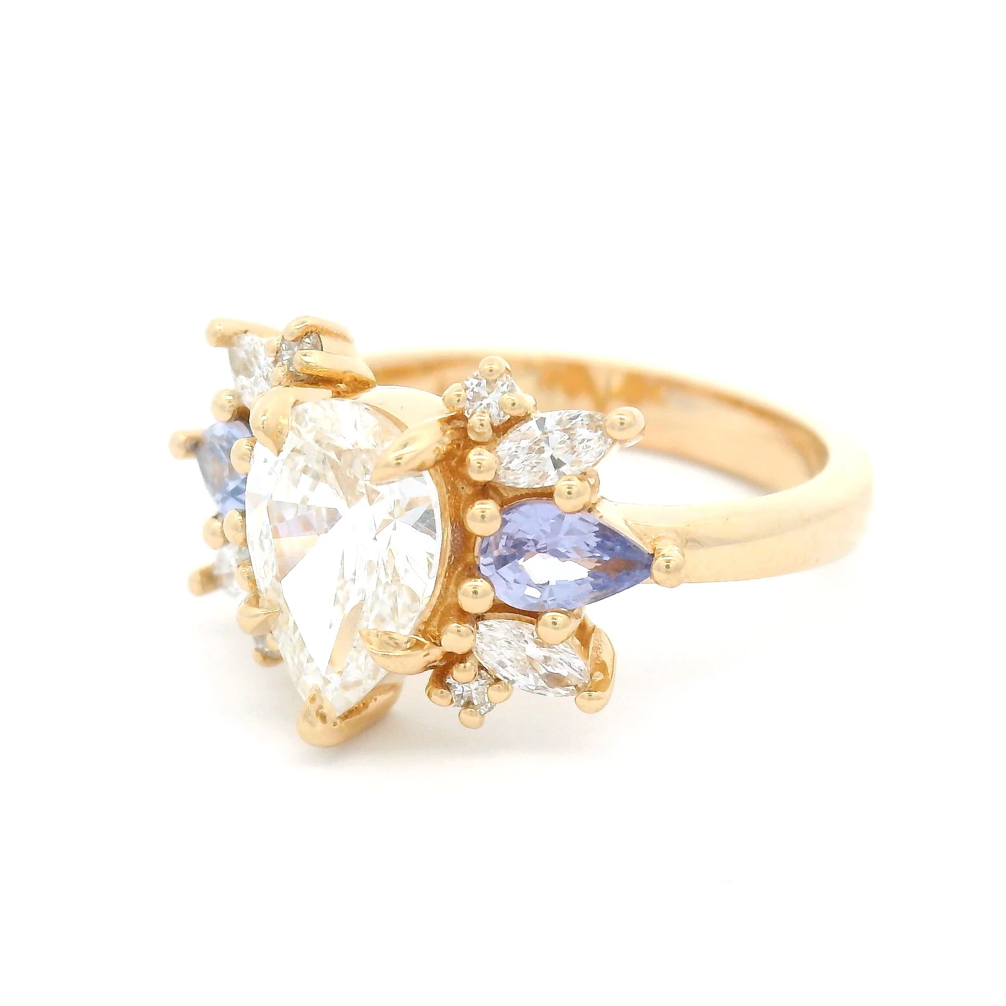 14k Yellow Multi-Stone Engagement Ring with 1.21ct Lab-Grown Pear-Cut Diamond, Accented with Natural Sapphires and Lab Diamonds - Image 5