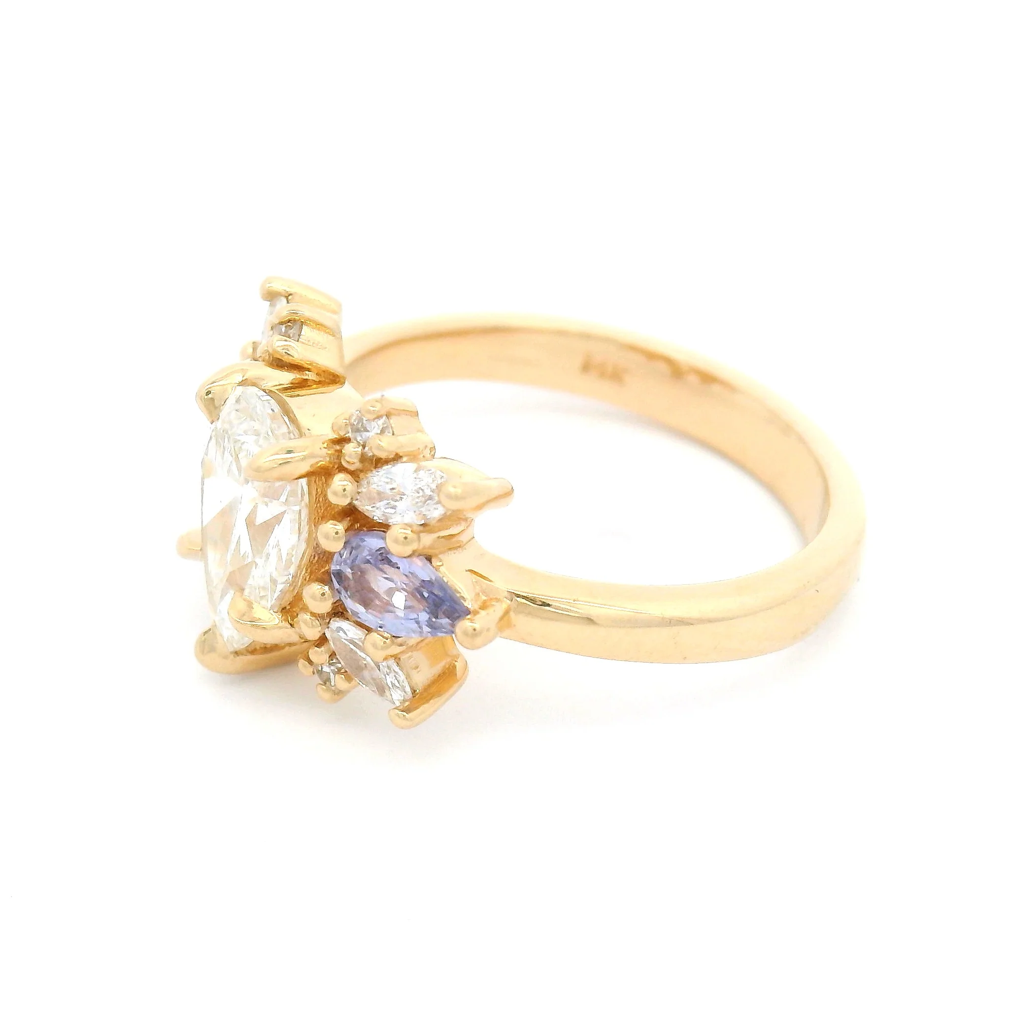 14k Yellow Multi-Stone Engagement Ring with 1.21ct Lab-Grown Pear-Cut Diamond, Accented with Natural Sapphires and Lab Diamonds - Image 6
