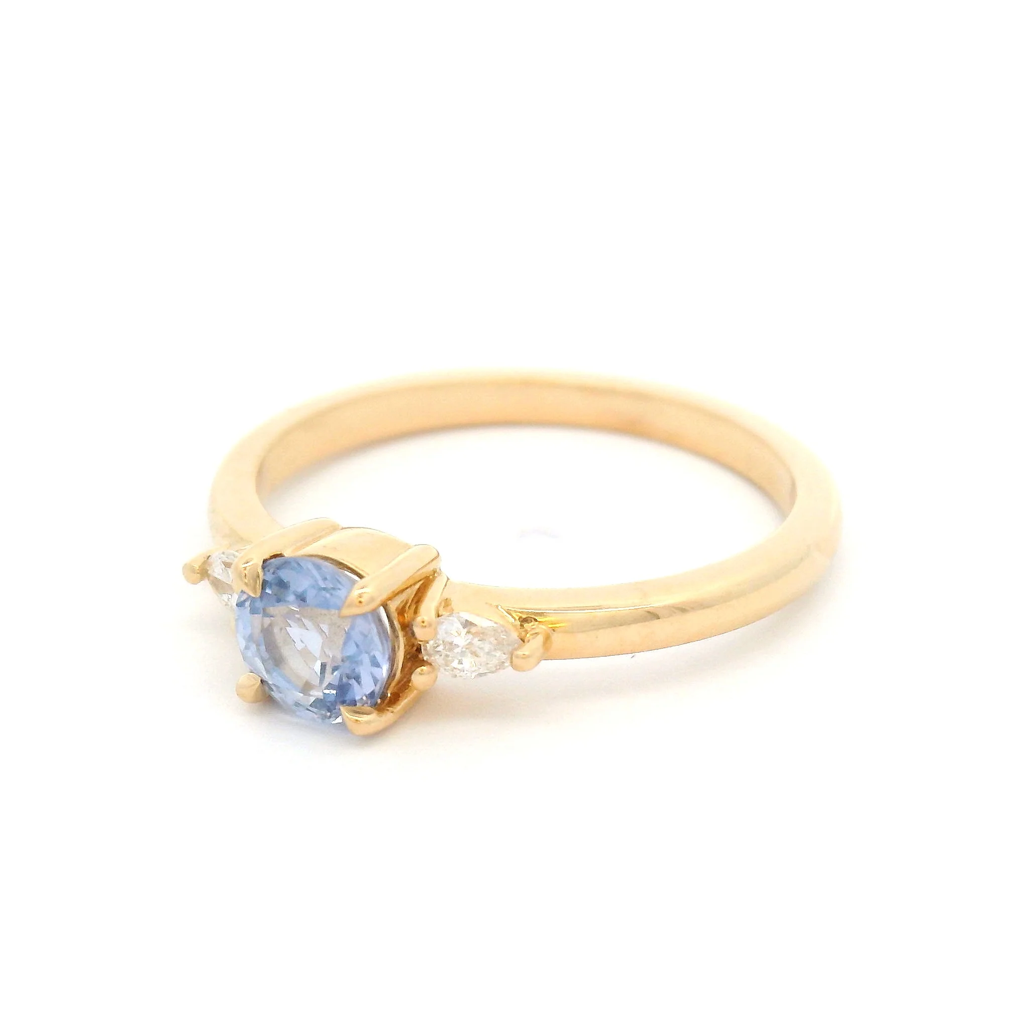14k Yellow Three-Stone Ring with 0.63ct Pale Blue Sapphire and Accent Lab-Grown Diamonds - Image 2
