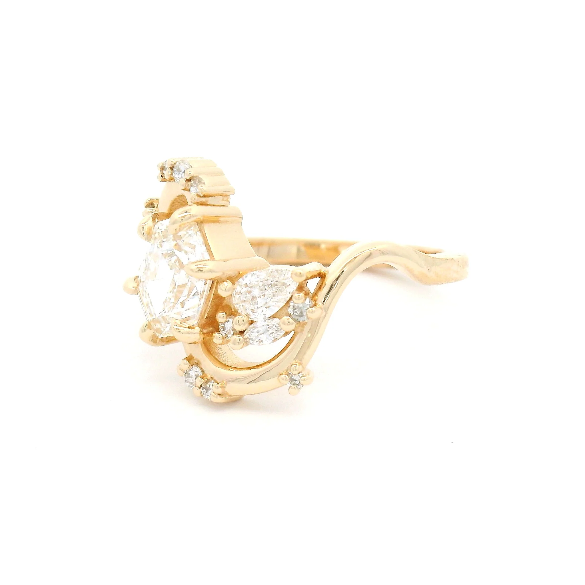 14k Yellow Multi Stone Engagement Ring with 1.16ct Hexagonal Lab-Grown Diamond and Accent Lab Diamonds - Image 2