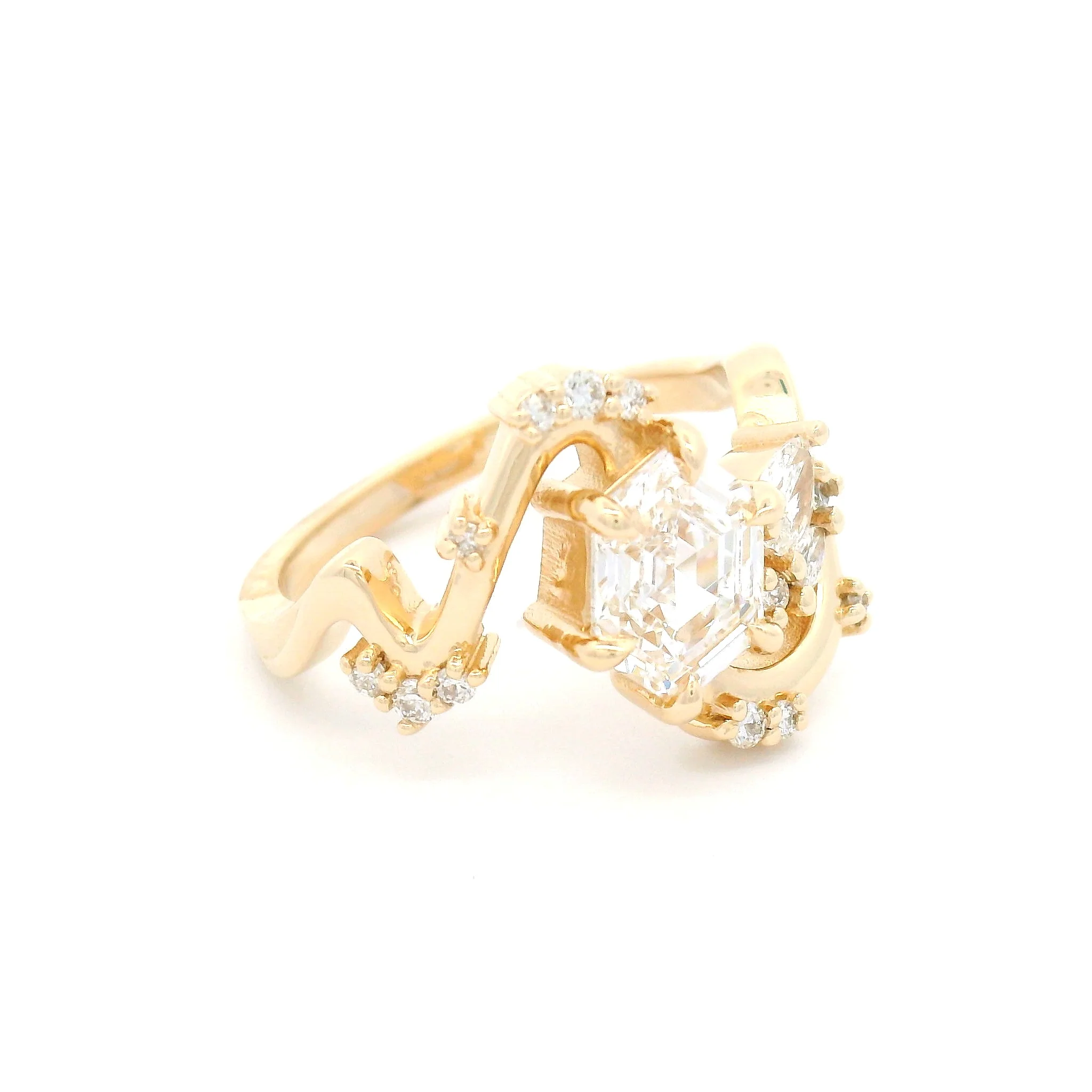 14k Yellow Multi Stone Engagement Ring with 1.16ct Hexagonal Lab-Grown Diamond and Accent Lab Diamonds - Image 3