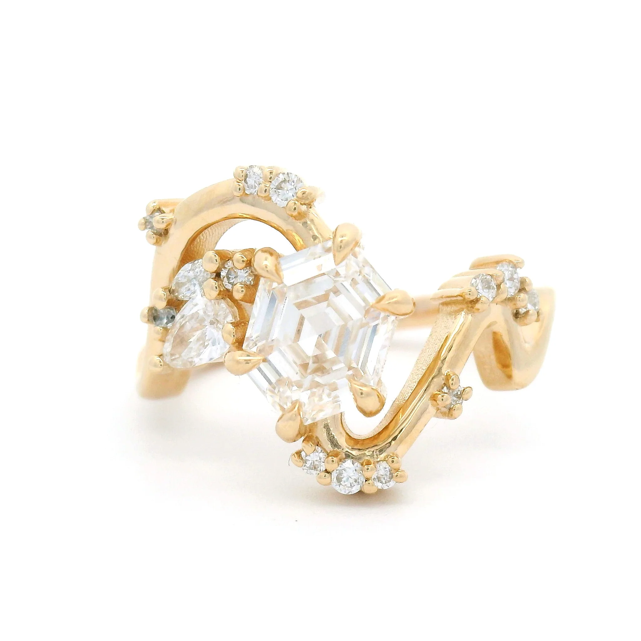 14k Yellow Multi Stone Engagement Ring with 1.16ct Hexagonal Lab-Grown Diamond and Accent Lab Diamonds - Image 4