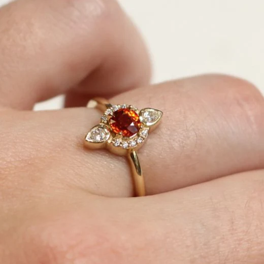 14k Yellow Engagement Ring with 0.65ct Orange Sapphire Halo and Accent Diamonds - Image 5