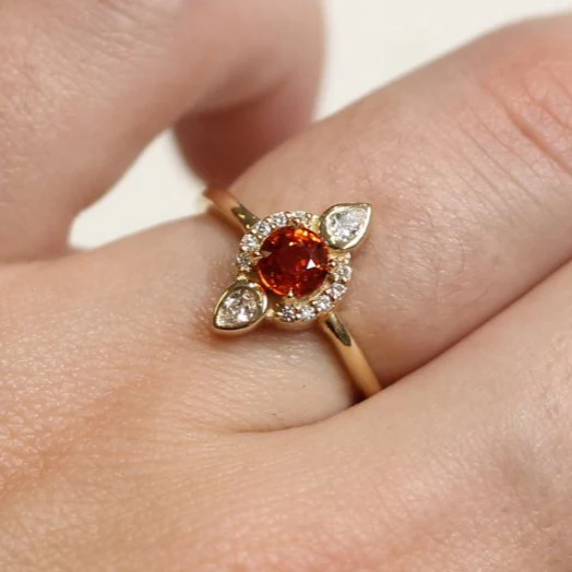 14k Yellow Engagement Ring with 0.65ct Orange Sapphire Halo and Accent Diamonds - Image 6