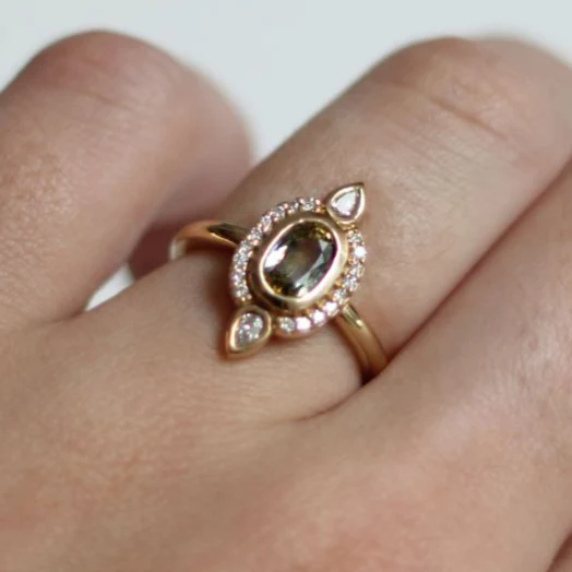 14k Yellow Engagement Ring with Oval Parti Sapphire and Accent Diamonds - Image 5
