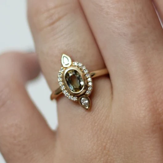 14k Yellow Engagement Ring with Oval Parti Sapphire and Accent Diamonds - Image 6