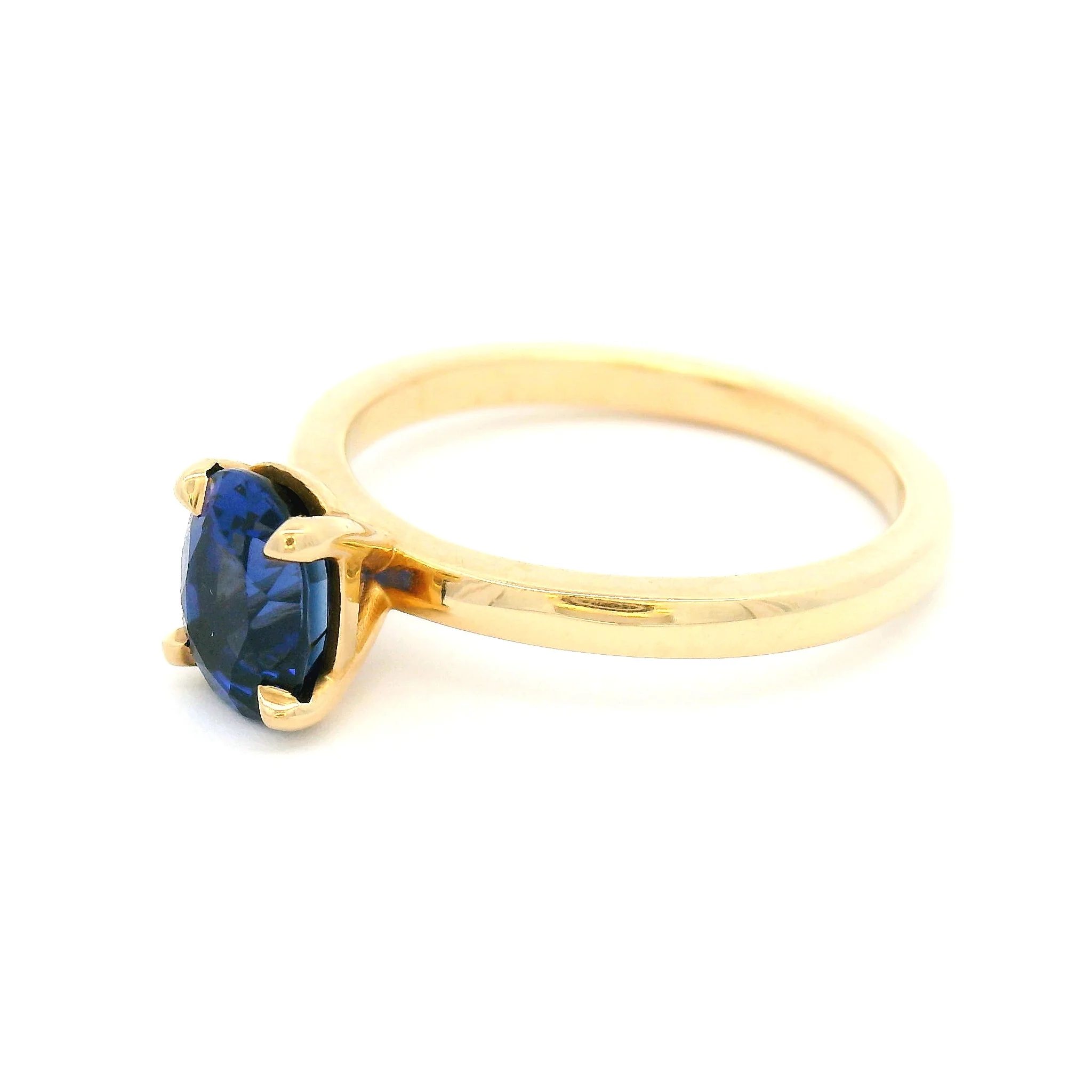 14k Yellow Solitaire Engagement Ring with 1.24ct Round Lab-Grown Blue Sapphire - Image 2