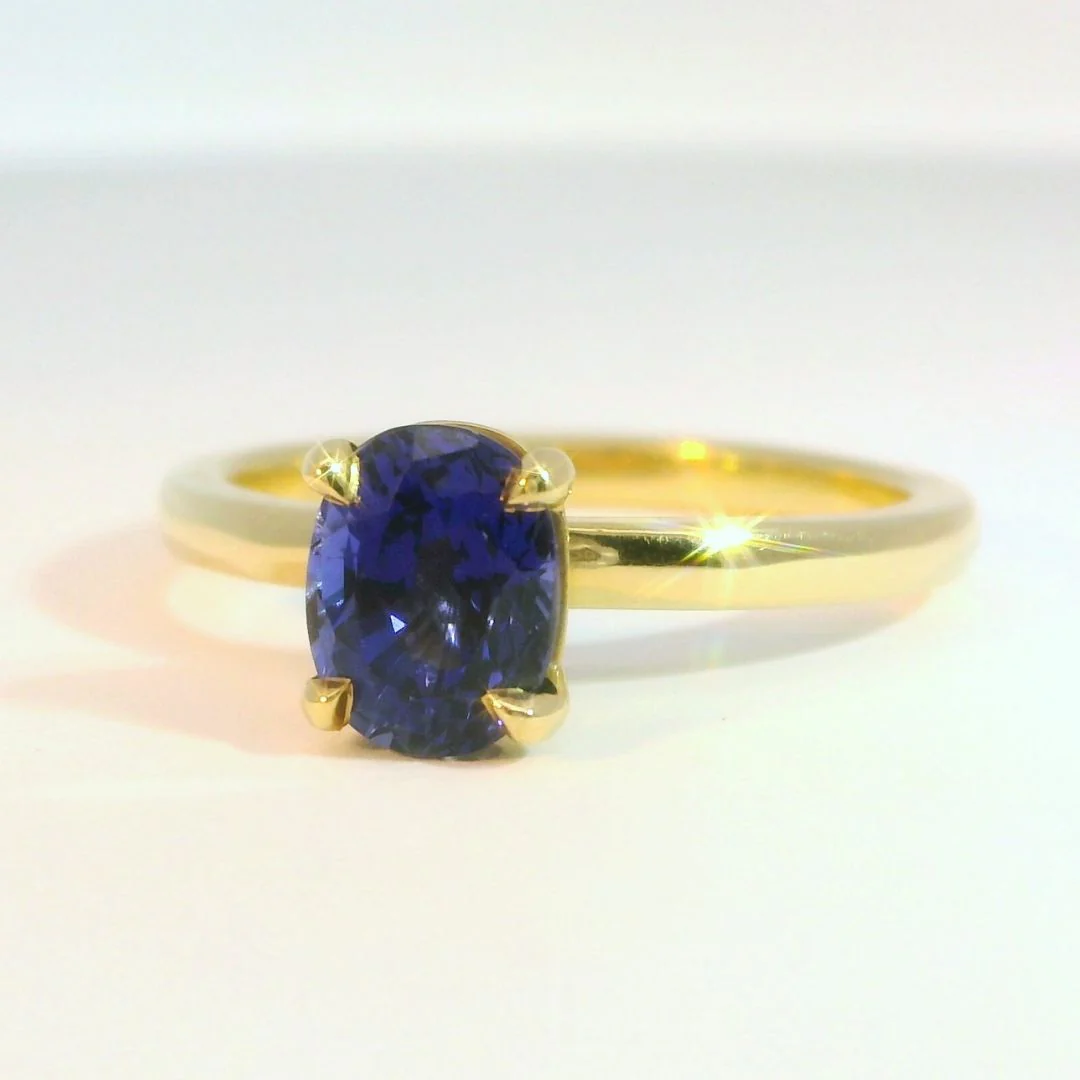14k Yellow Solitaire Engagement Ring with 1.24ct Round Lab-Grown Blue Sapphire - Image 3