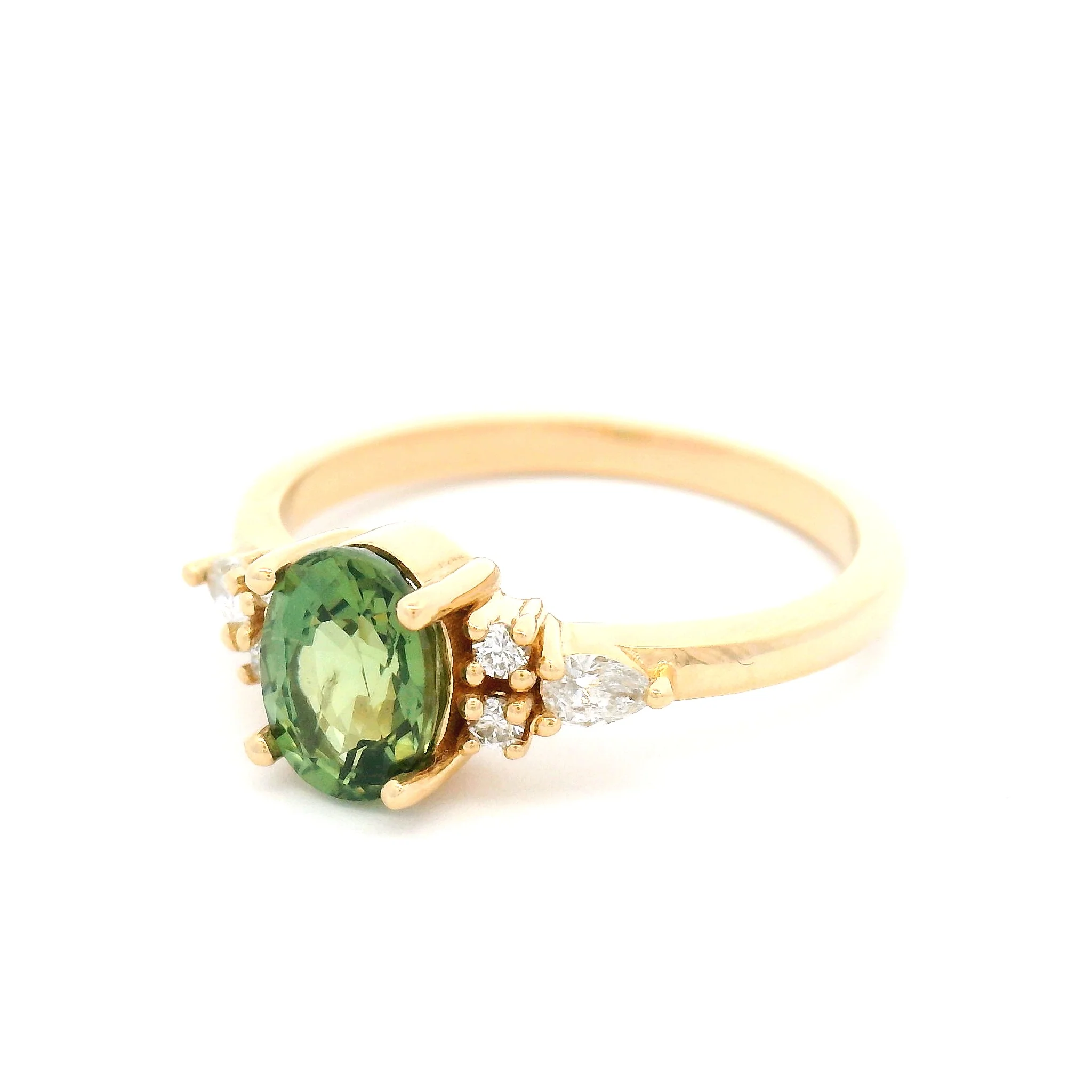14k Yellow Ring with 1.06ct Green Sapphire and Accent Diamonds - Image 2