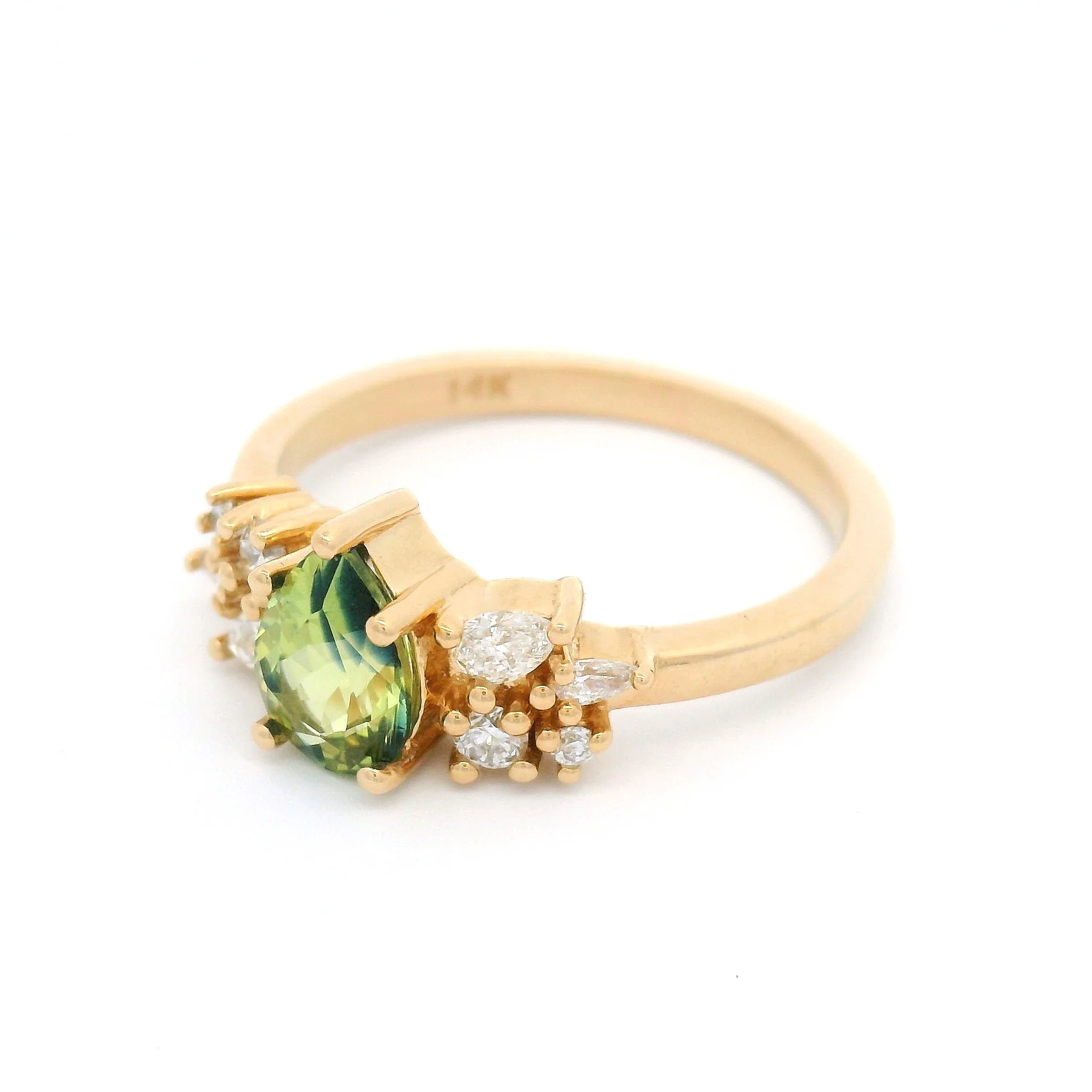 14k Yellow Ring with Natural 0.92ct Blue-Green Sapphire and Accent Lab-Grown Diamonds - Image 2