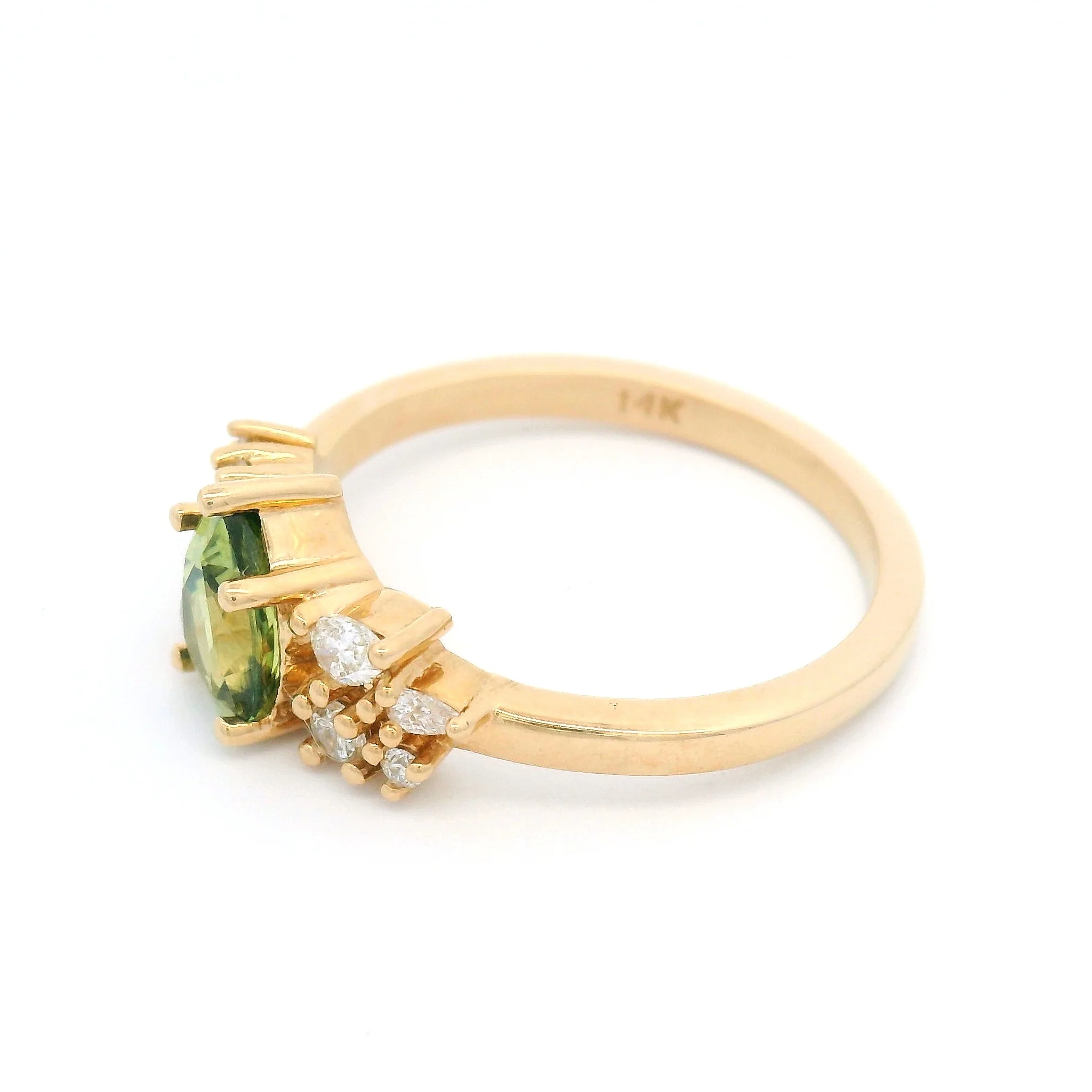 14k Yellow Ring with Natural 0.92ct Blue-Green Sapphire and Accent Lab-Grown Diamonds - Image 3