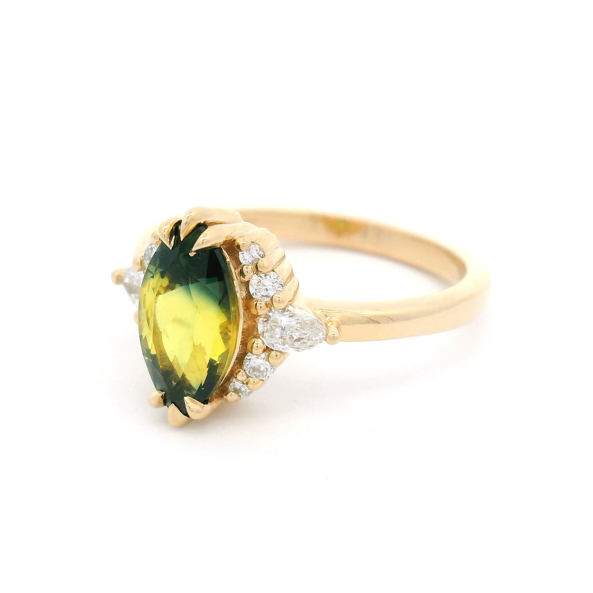 14k Yellow Ring with Natural 1.65ct Green-Yellow Sapphire and Accent Lab-Grown Diamonds - Image 2