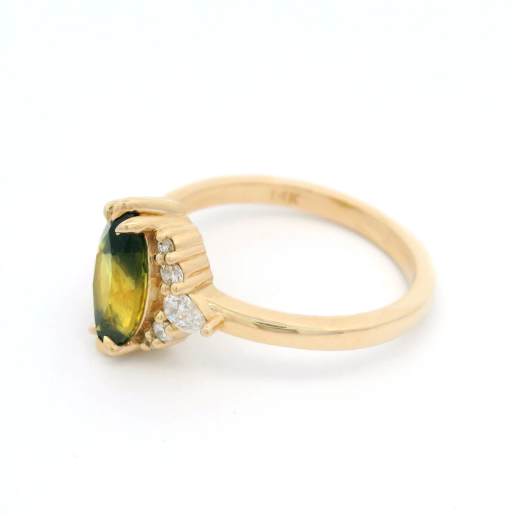 14k Yellow Ring with Natural 1.65ct Green-Yellow Sapphire and Accent Lab-Grown Diamonds - Image 3