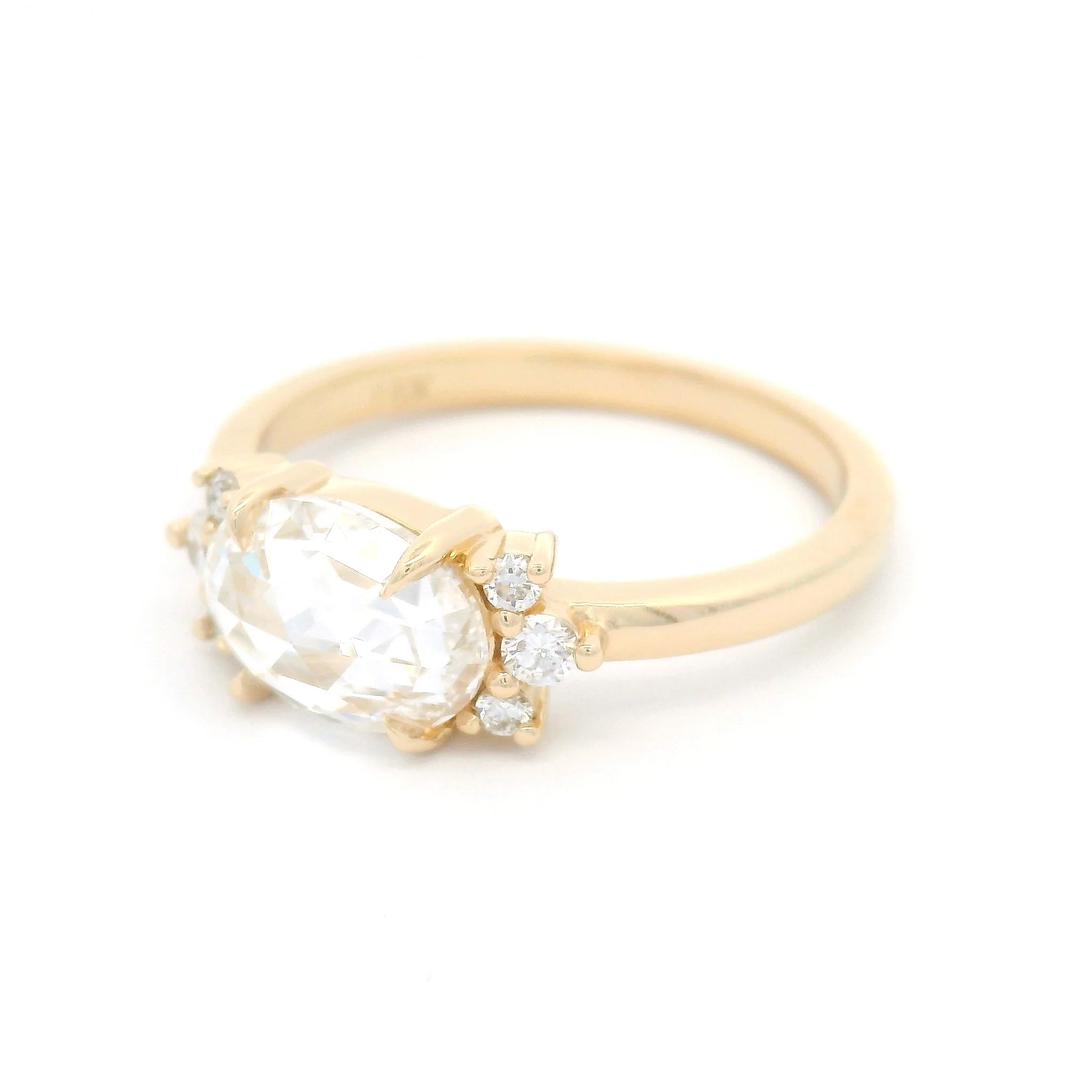 14k Yellow Engagement Ring with Lab-Grown 1.22ct Rose-Cut Diamond and Accent Diamonds - Image 2