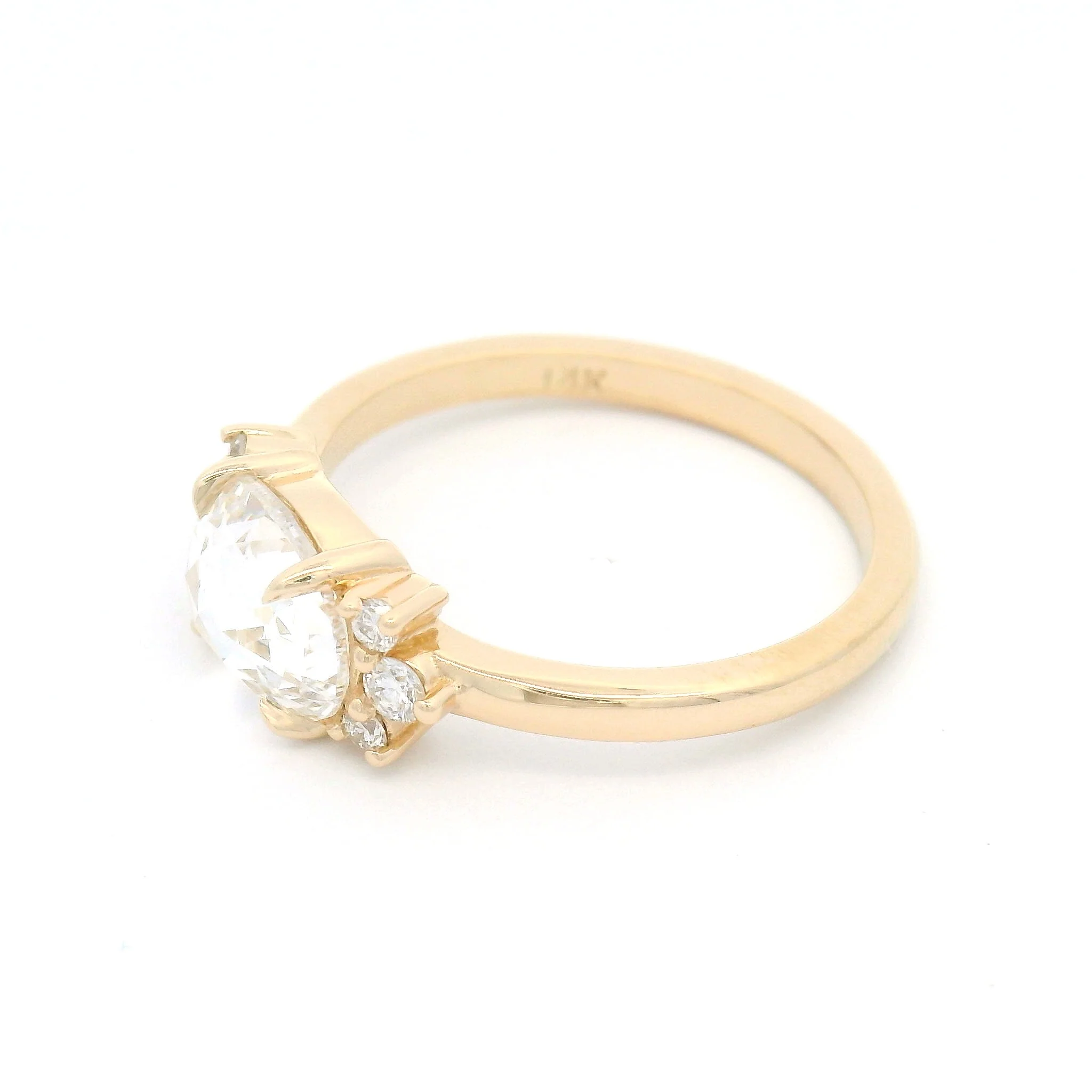 14k Yellow Engagement Ring with Lab-Grown 1.22ct Rose-Cut Diamond and Accent Diamonds - Image 3