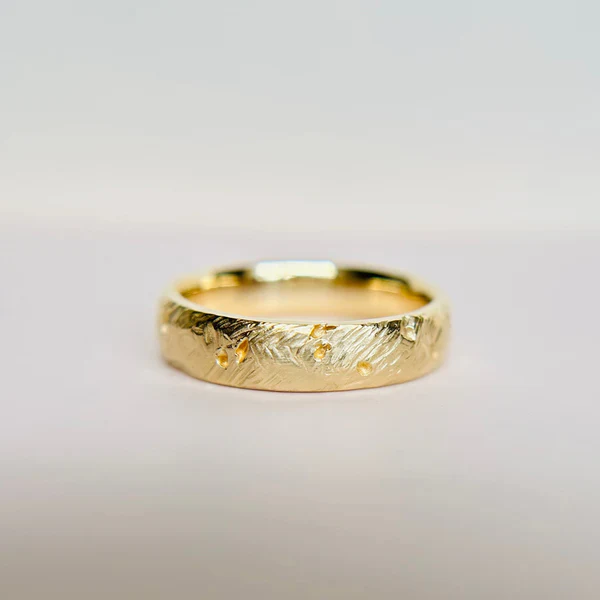 14k Yellow Gold 5mm Wide Carved Textured Band - Image 3