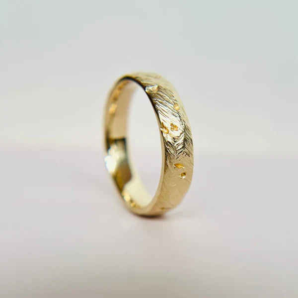 14k Yellow Gold 5mm Wide Carved Textured Band - Image 4