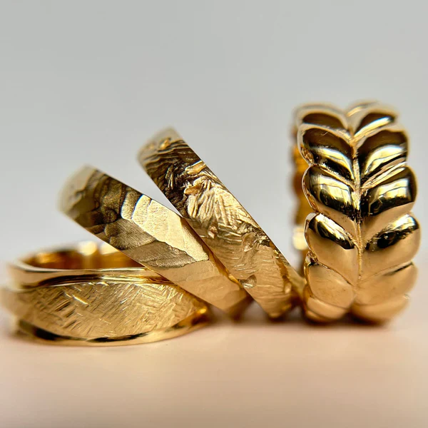 14k Yellow Gold 5mm Wide Carved Textured Band - Image 5