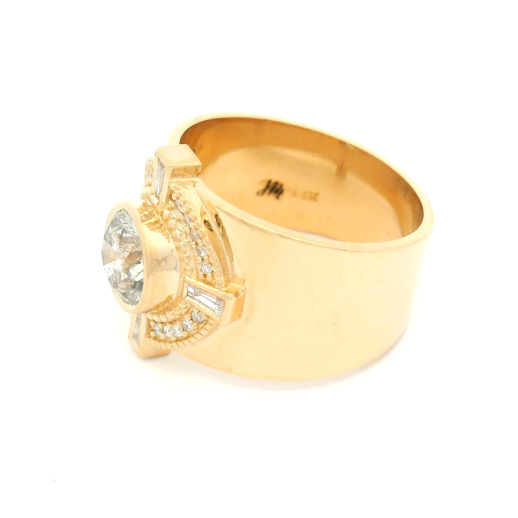 14k Yellow Ring with 1.23ct Natural Round Brilliant-Cut Diamond and Accent Natural Diamonds - Image 3