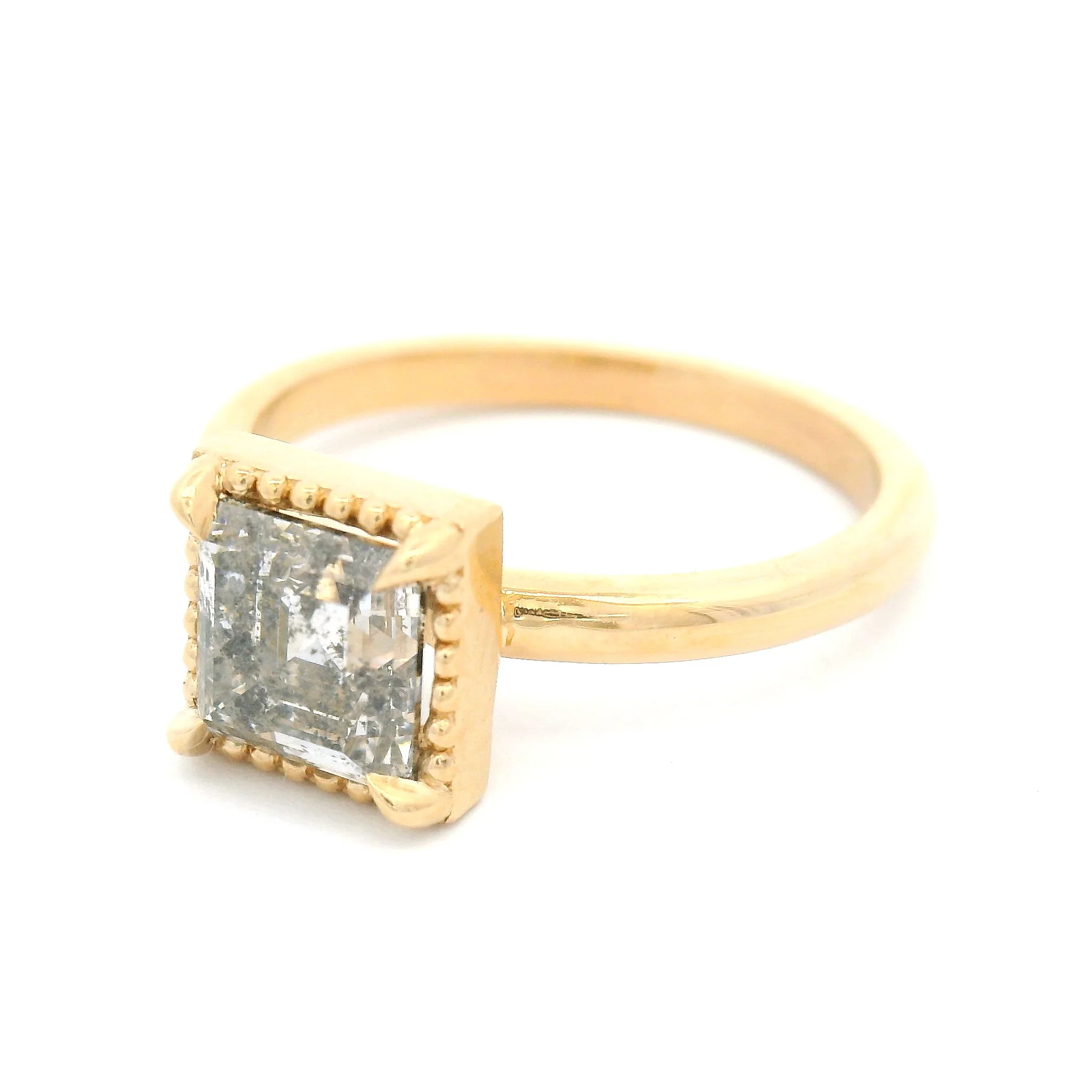 14k Yellow Solitaire with 1.51ct Natural Salt & Pepper Square-Cut Diamond - Image 2