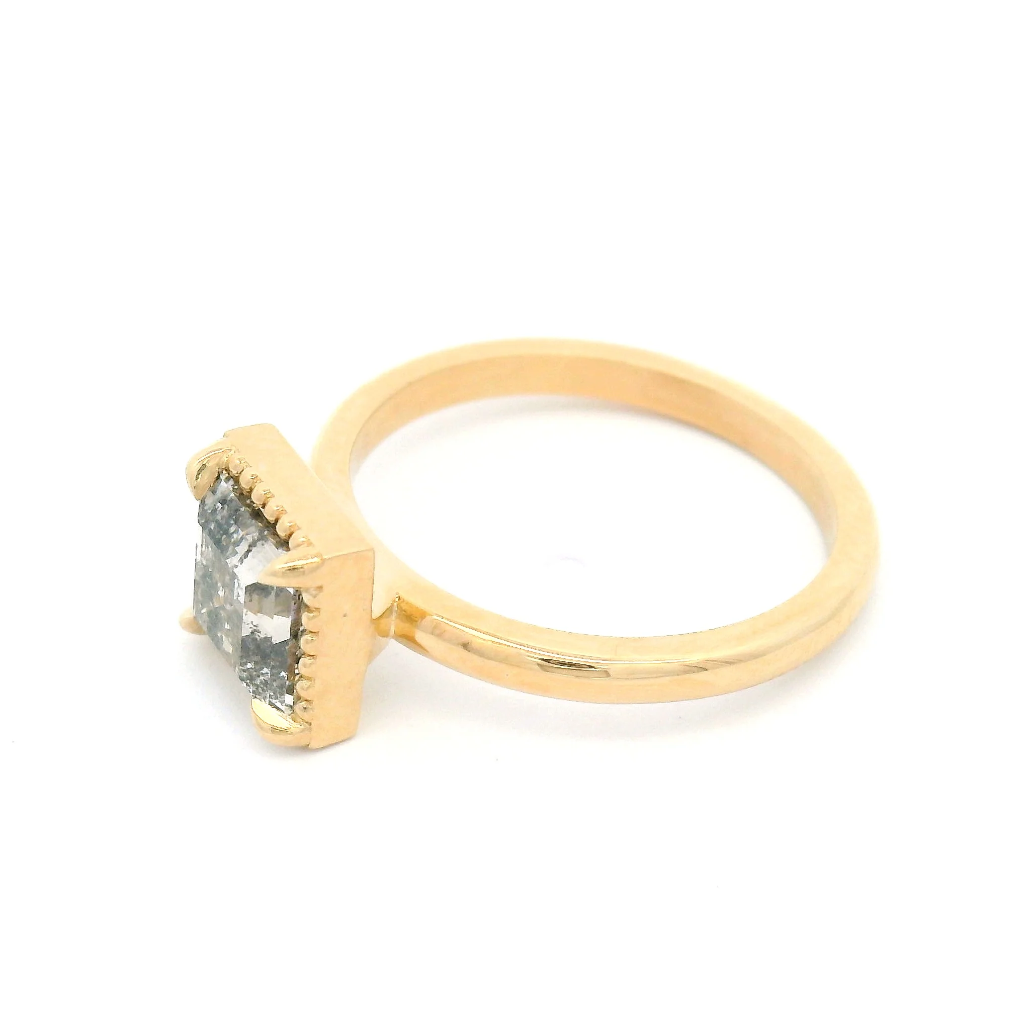 14k Yellow Solitaire with 1.51ct Natural Salt & Pepper Square-Cut Diamond - Image 3