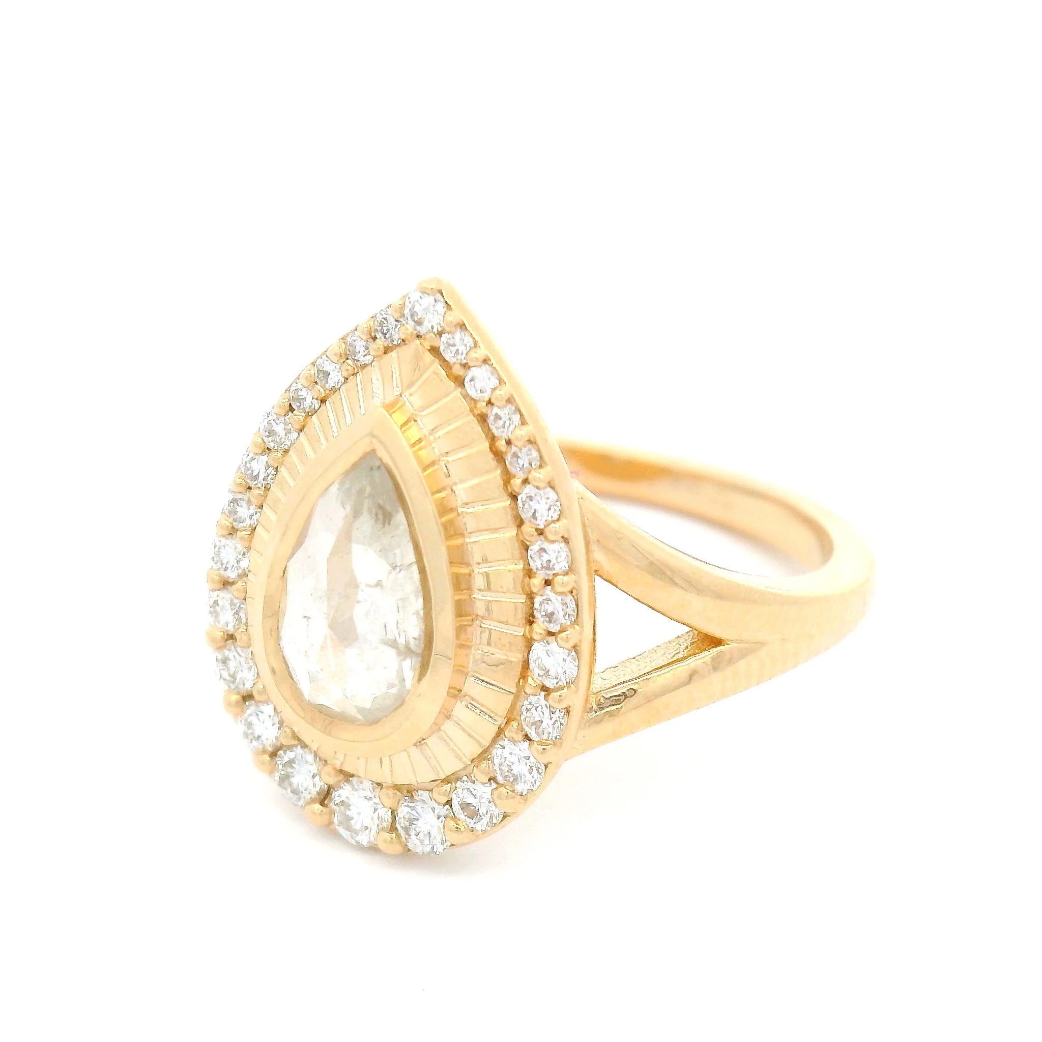 14k Yellow Halo Ring with 0.93ct Natural Icy Rose-Cut Diamond and Accent Natural Diamonds - Image 2