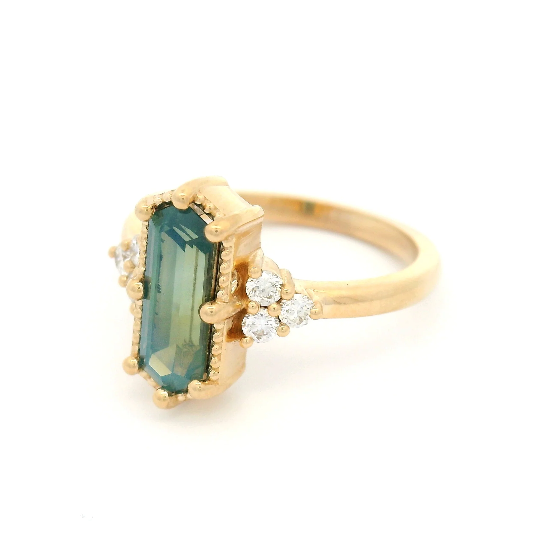 14k Yellow Engagement Ring with Natural 1.53ct Parti Sapphire and Accent Diamonds - Image 2