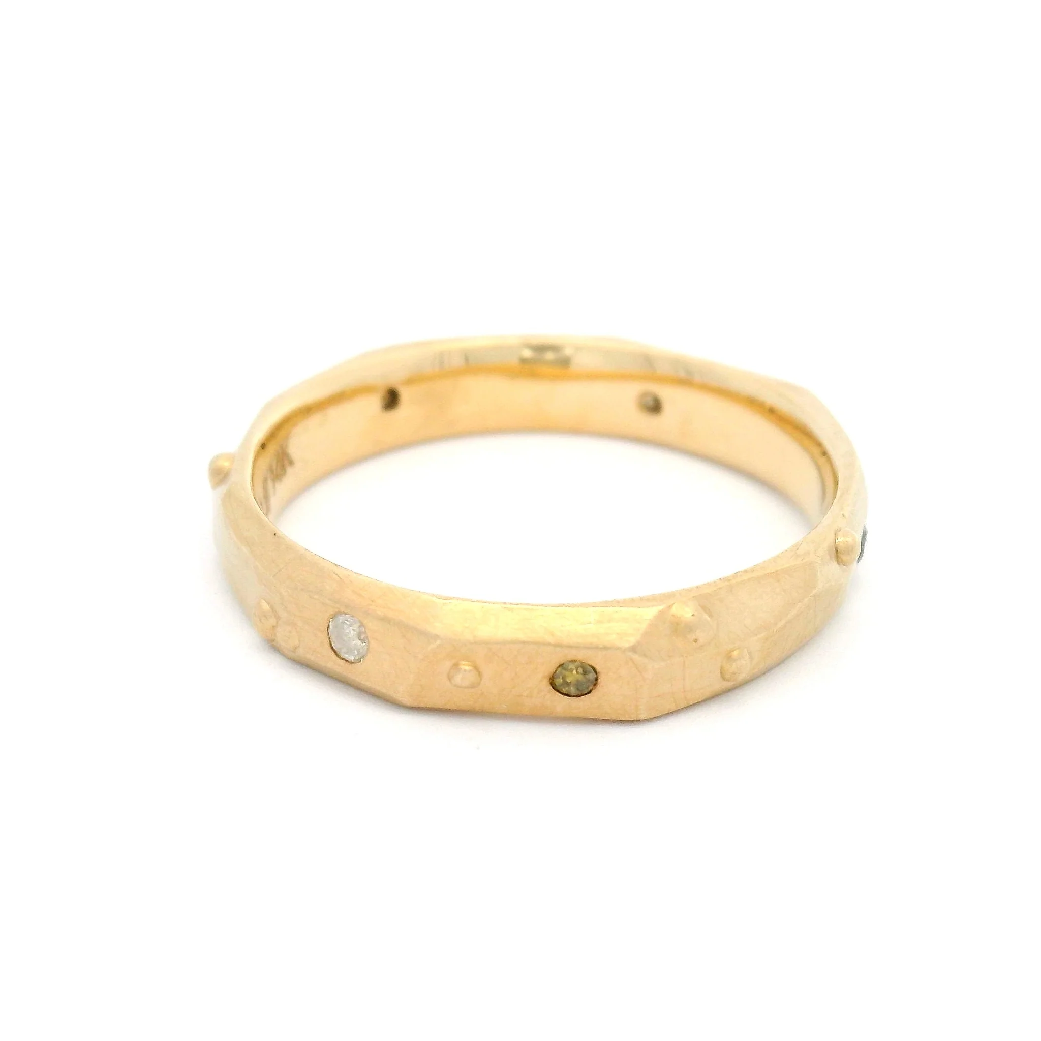 14k Yellow Faceted Band with Accent Champagne Diamonds - Image 2