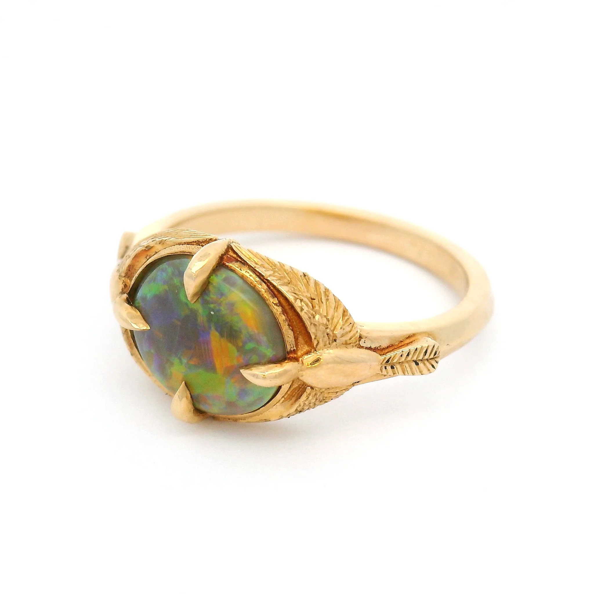 14k Yellow Hand-Engraved Ring with 1.1ct Boulder Opal - Image 2