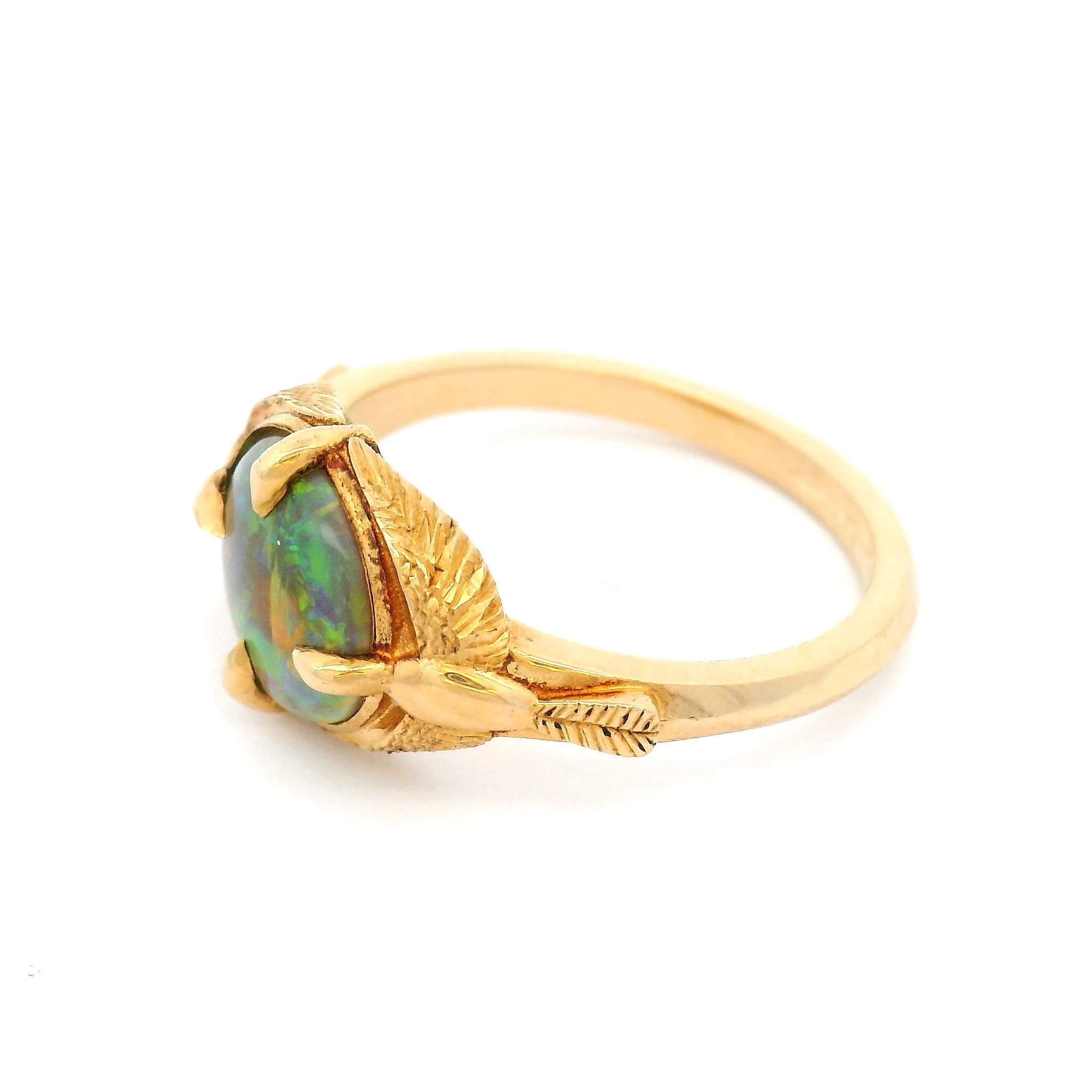 14k Yellow Hand-Engraved Ring with 1.1ct Boulder Opal - Image 3