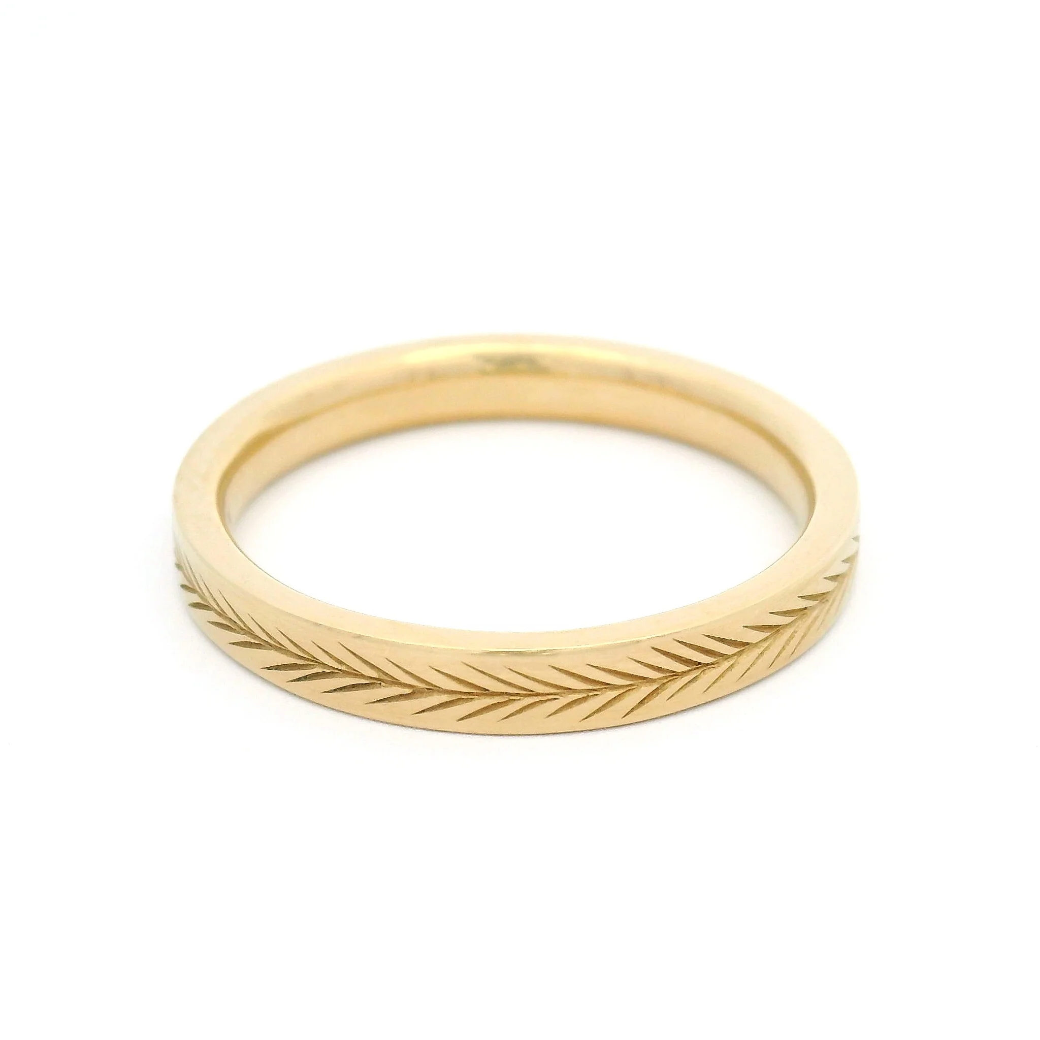 14K Yellow Gold 3mm Wide Flat Engraved Wheat Band - Image 2