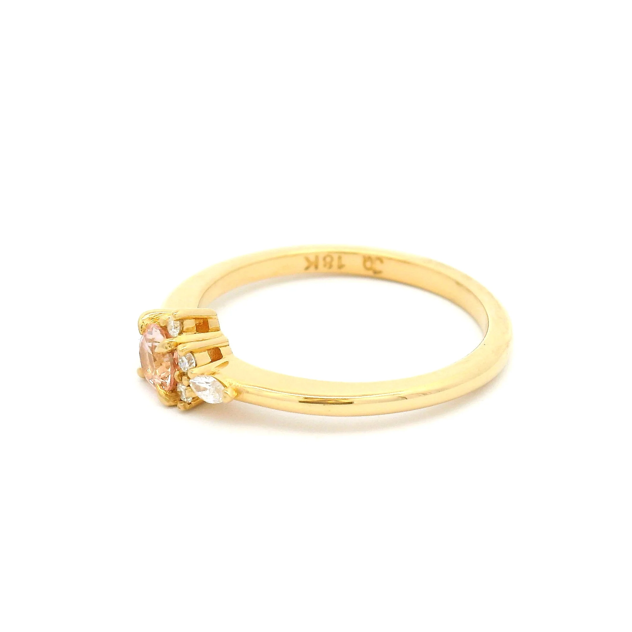 18k Yellow Engagement Ring with 0.31ct Round Peach Sapphire and Accent Diamonds - Image 3
