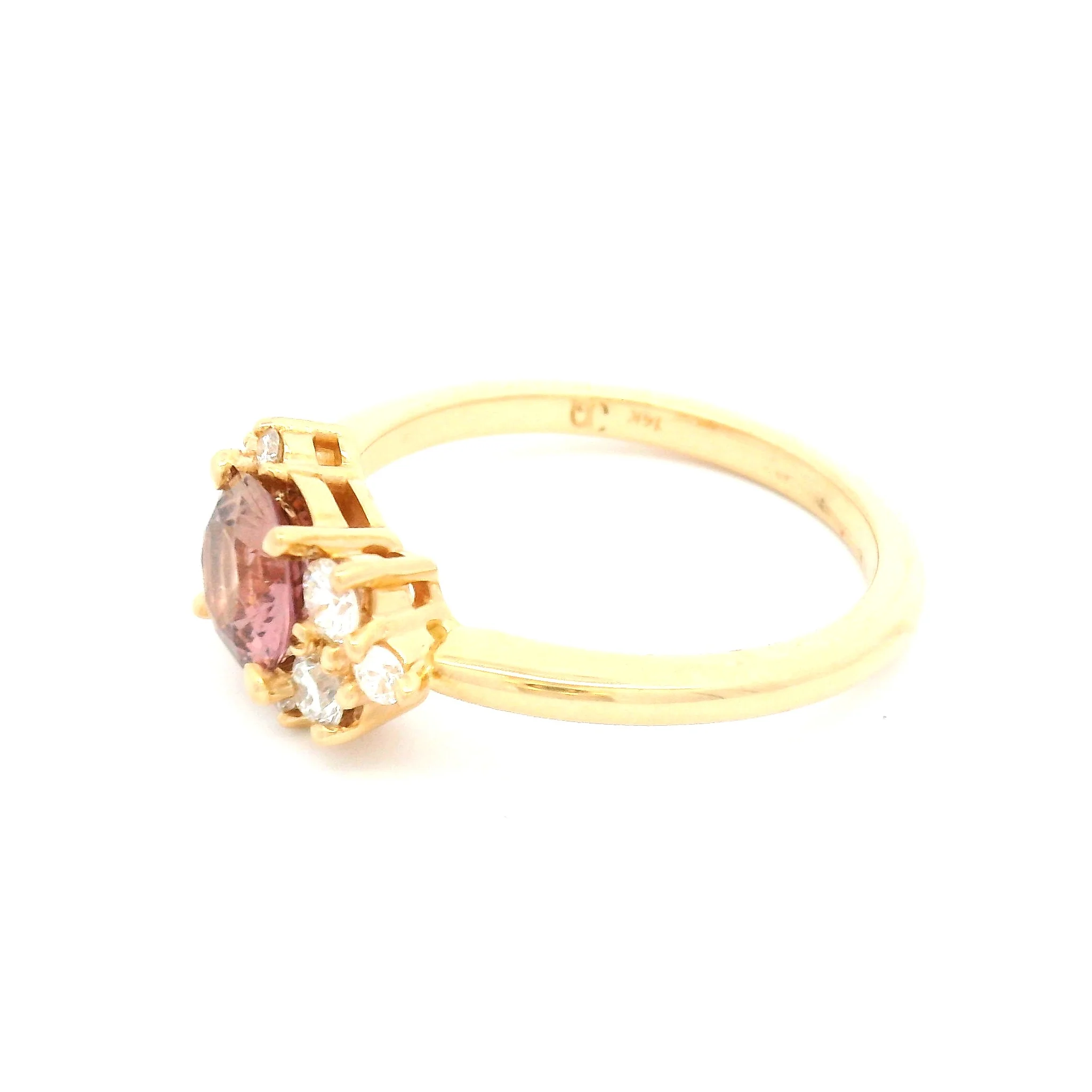 Cherry Blossom - 14k Yellow Ring with 0.91ct Dark Peach Sapphire and Accent Diamonds - Image 4