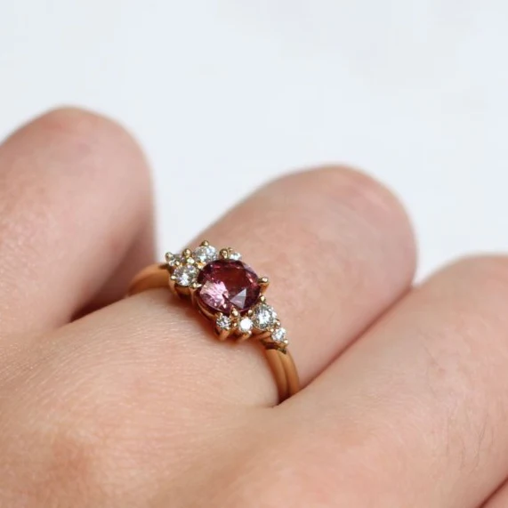 Cherry Blossom - 14k Yellow Ring with 0.91ct Dark Peach Sapphire and Accent Diamonds - Image 6