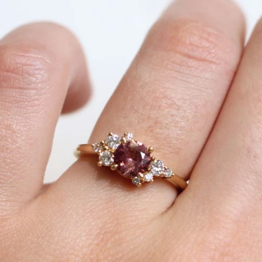 Cherry Blossom - 14k Yellow Ring with 0.91ct Dark Peach Sapphire and Accent Diamonds - Image 7