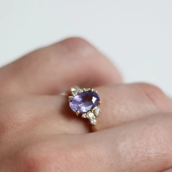 14k Yellow Engagement Ring with 2.19ct Purple Sapphire and Accent Diamonds - Image 5