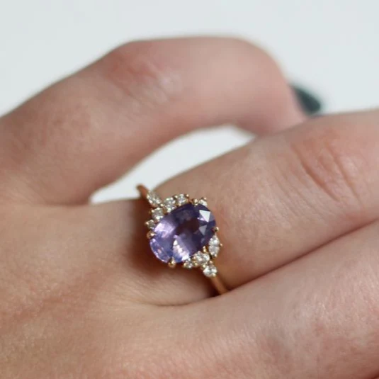 14k Yellow Engagement Ring with 2.19ct Purple Sapphire and Accent Diamonds - Image 7